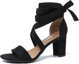 fereshte Women's Strappy Heels Lace Up Heels 3 Inch Chunky Block High Heel Dress Sandals