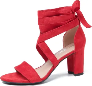 fereshte Women's Strappy Heels Lace Up Heels 3 Inch Chunky Block High Heel Dress Sandals
