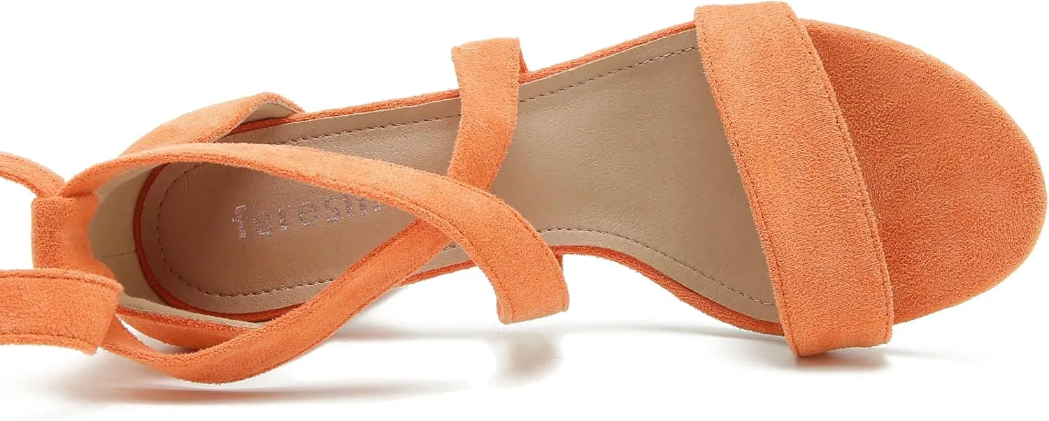 fereshte Women's Strappy Heels Lace Up Heels 3 Inch Chunky Block High Heel Dress Sandals