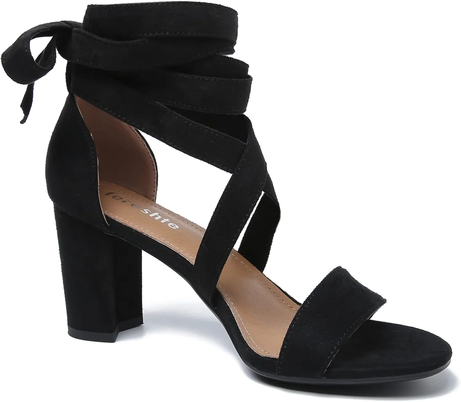 fereshte Women's Strappy Heels Lace Up Heels 3 Inch Chunky Block High Heel Dress Sandals
