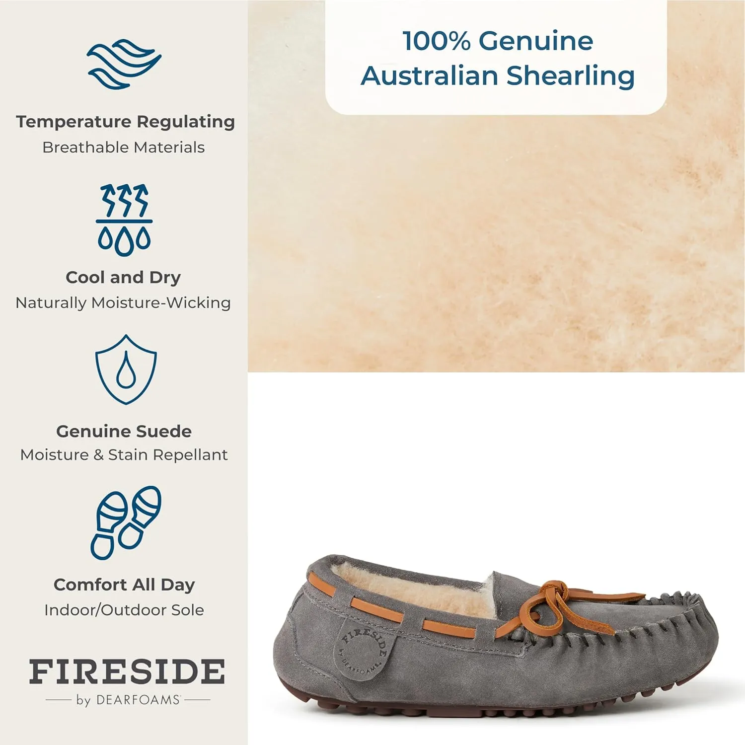 Fireside by Dearfoams Unisex-Child Parker Shearling Indoor and Outdoor Moccasin Slipper