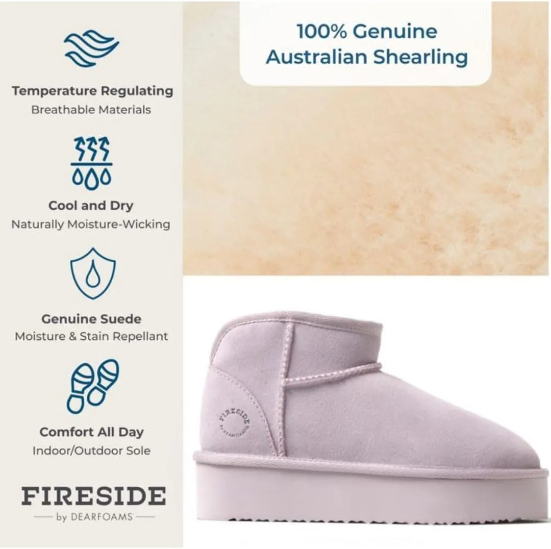 Fireside by Dearfoams Women's Riverland Shearling Fur Lined Mini Ankle Boot with Platform Slipper