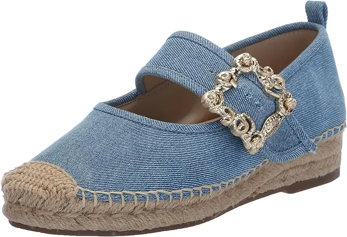 Flats Edelman Montrose Mary Ballet Jane Cap Maddy Toe Blue Low-priced Reliable service Sam Espadrille