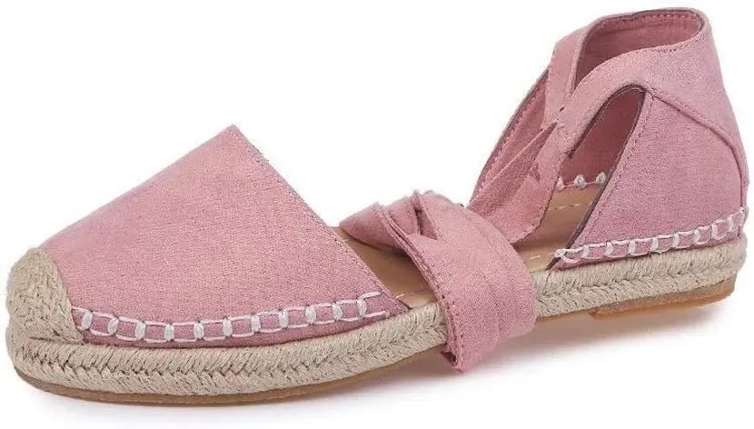 Flax Bow Tie Ballet Flats Women Flat Sandals Women Espadrilles Strapped Sandals Big Size