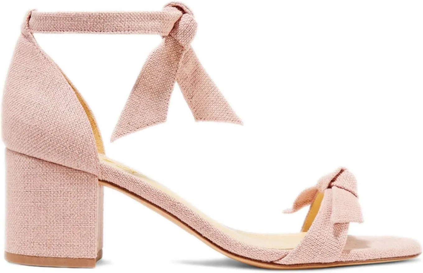 FOWT Lace Up Ankle Strap Sandals for Women Mid Chunky Heeled Pumps Open Toe Strappy Bow Crocodile Pattern Heels Suede&Leather Shoes for Spring Summer Daily Outdoor Size 4-16 US