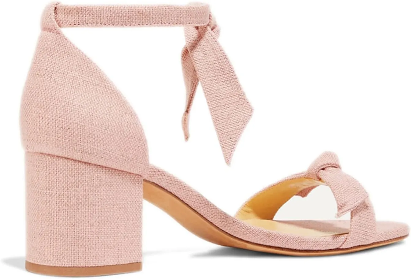 FOWT Lace Up Ankle Strap Sandals for Women Mid Chunky Heeled Pumps Open Toe Strappy Bow Crocodile Pattern Heels Suede&Leather Shoes for Spring Summer Daily Outdoor Size 4-16 US