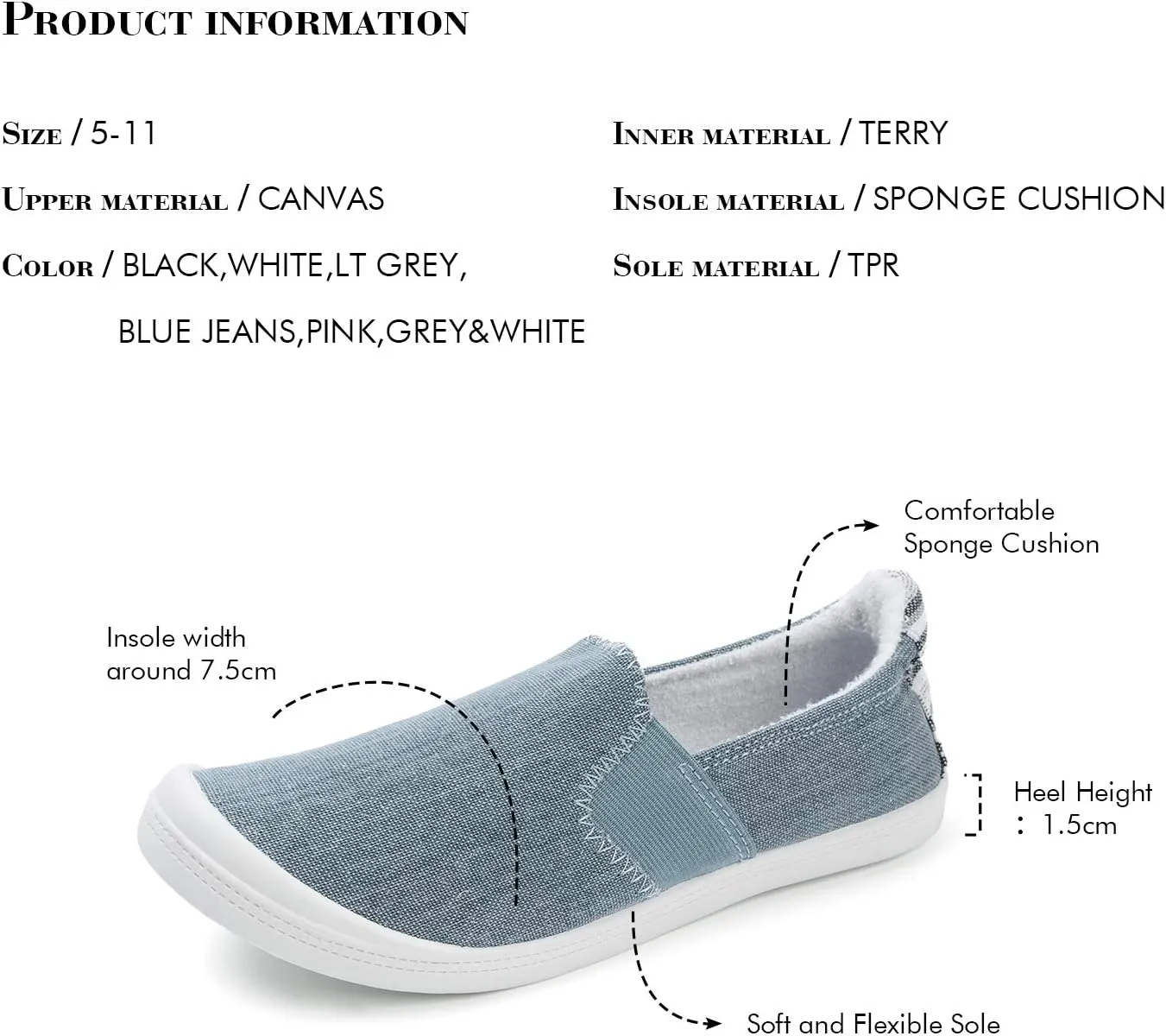 FUNKYMONKEY Shoes for Women, Comfort Low Top Canvas Slip On Sneakers Classic Casual Walking Shoes