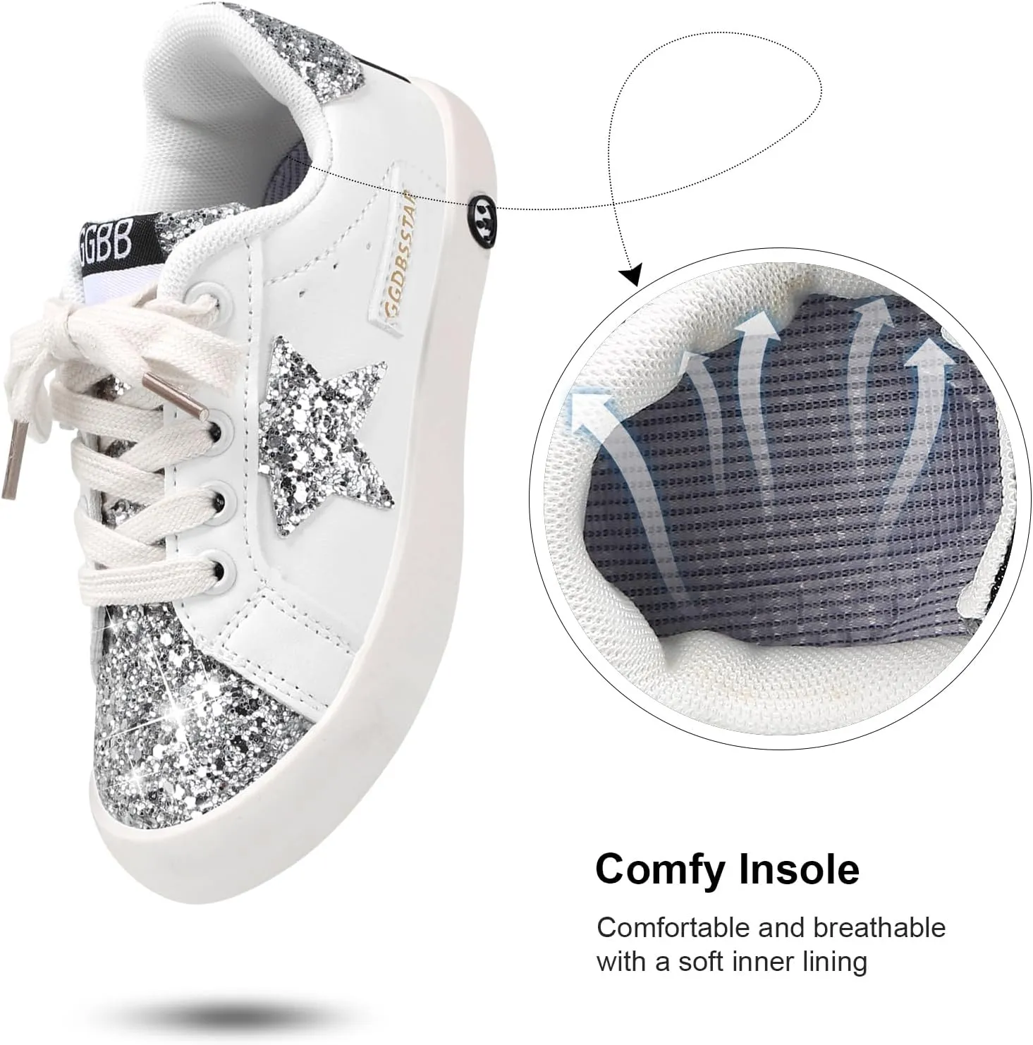 Girls Sneakers Glitter Tennis Shoes Lightweight Non-Slip Running Walking Shoes for Toddler/Little Kid/Big Kid