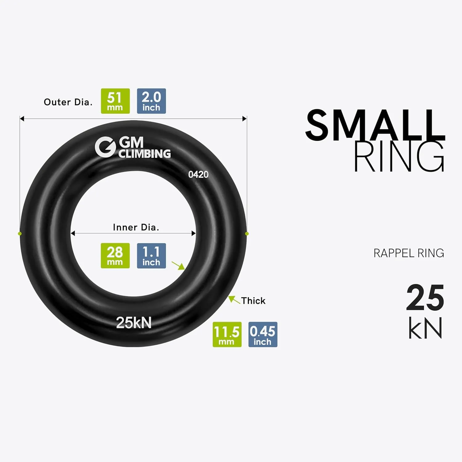 GM CLIMBING Rappel Ring 25kN for Rock Climbing Arborist Rescue Slackline Hammock