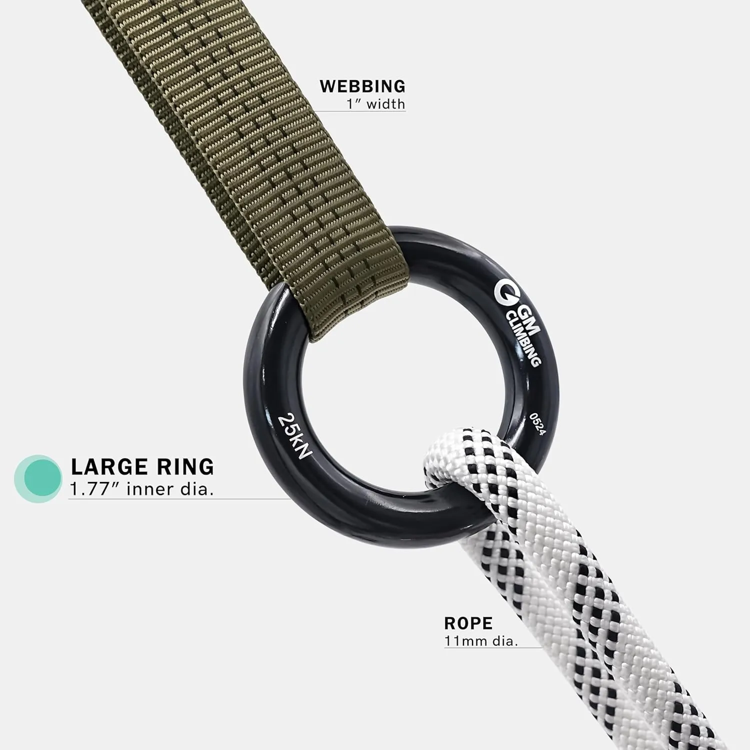 GM CLIMBING Rappel Ring 25kN for Rock Climbing Arborist Rescue Slackline Hammock