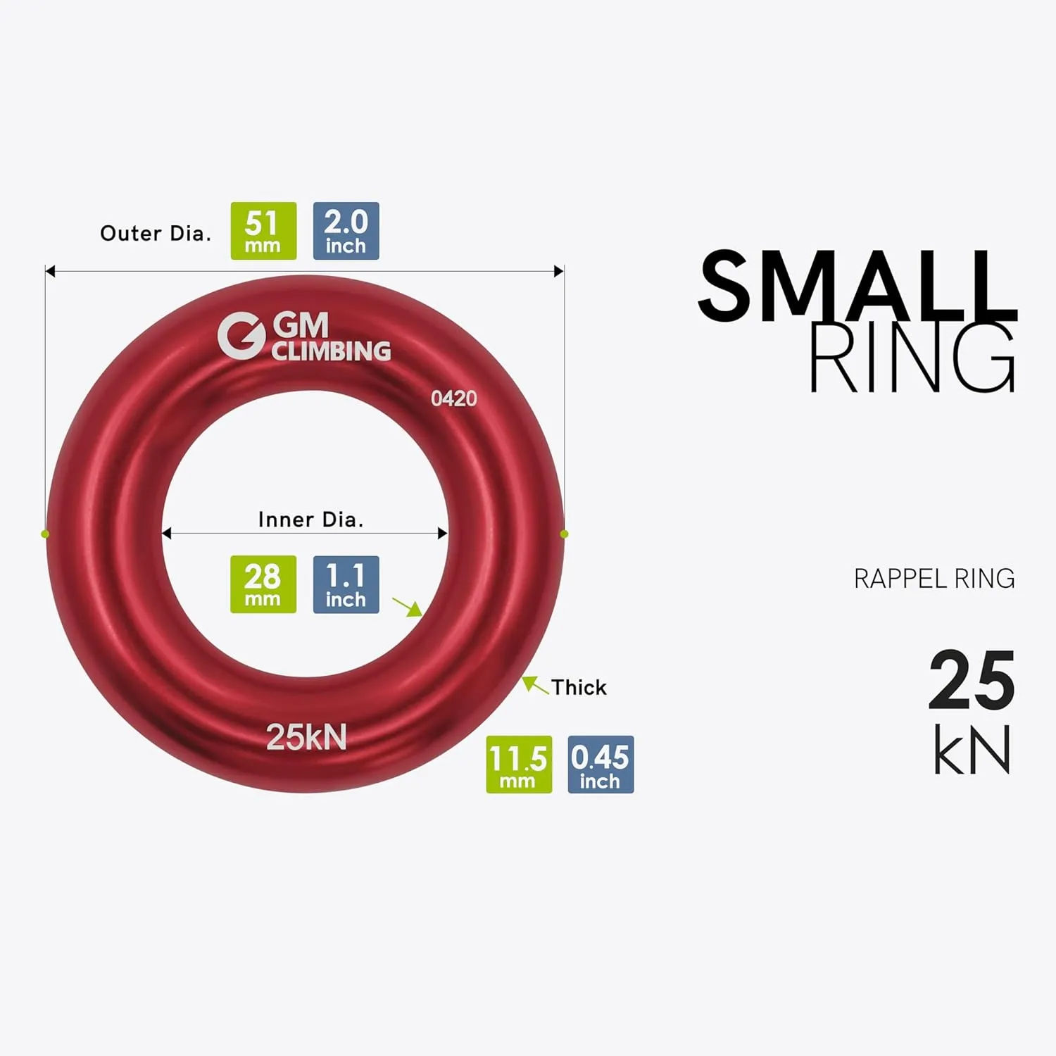 GM CLIMBING Rappel Ring 25kN for Rock Climbing Arborist Rescue Slackline Hammock