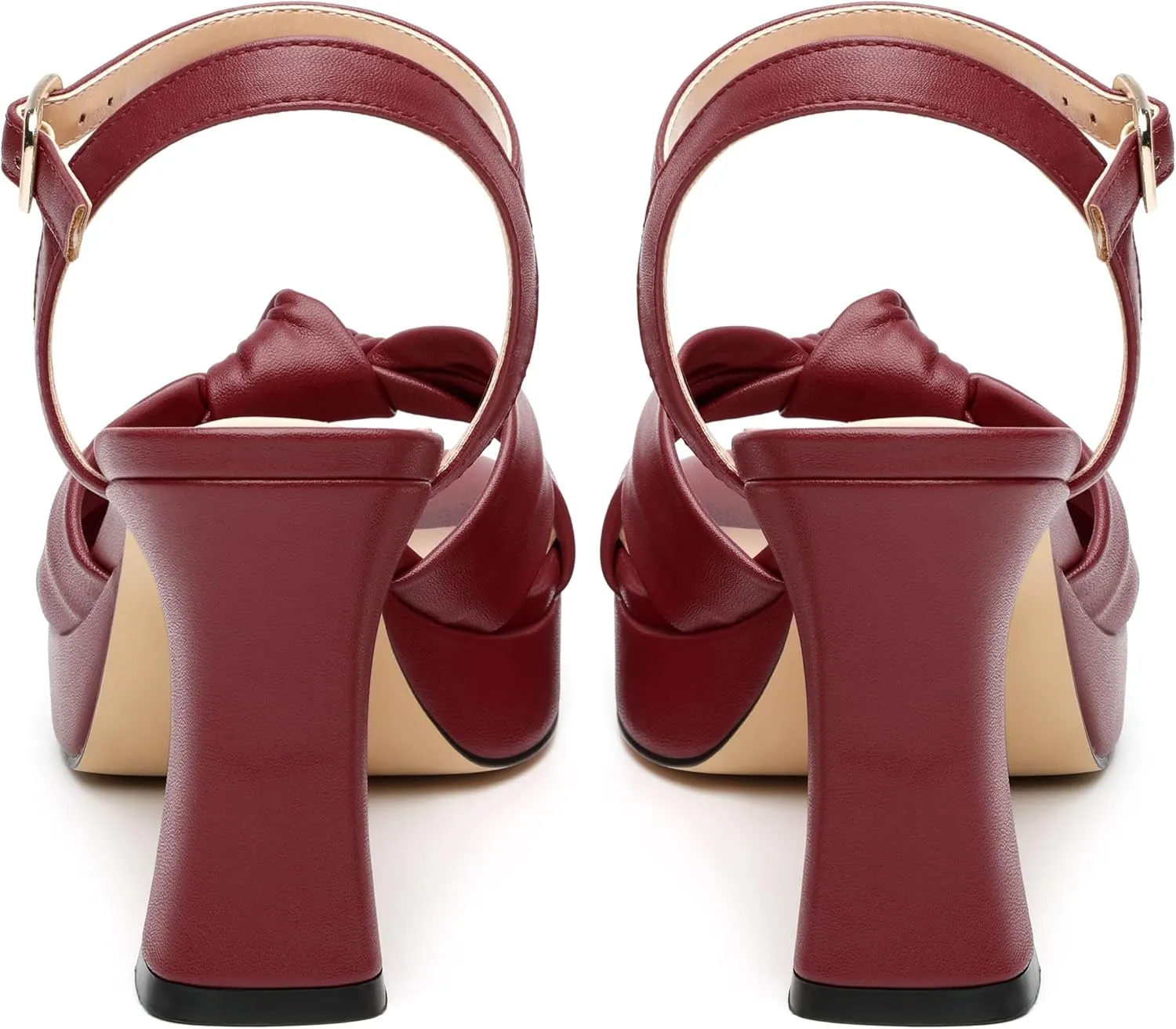 GOFOUTHAT Platform Chunky Heels for Women with Adjustable Ankle Strap-Square Open Toe Bow Heels Dressy Shoes