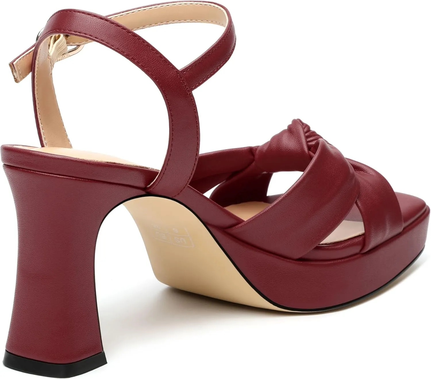 GOFOUTHAT Platform Chunky Heels for Women with Adjustable Ankle Strap-Square Open Toe Bow Heels Dressy Shoes