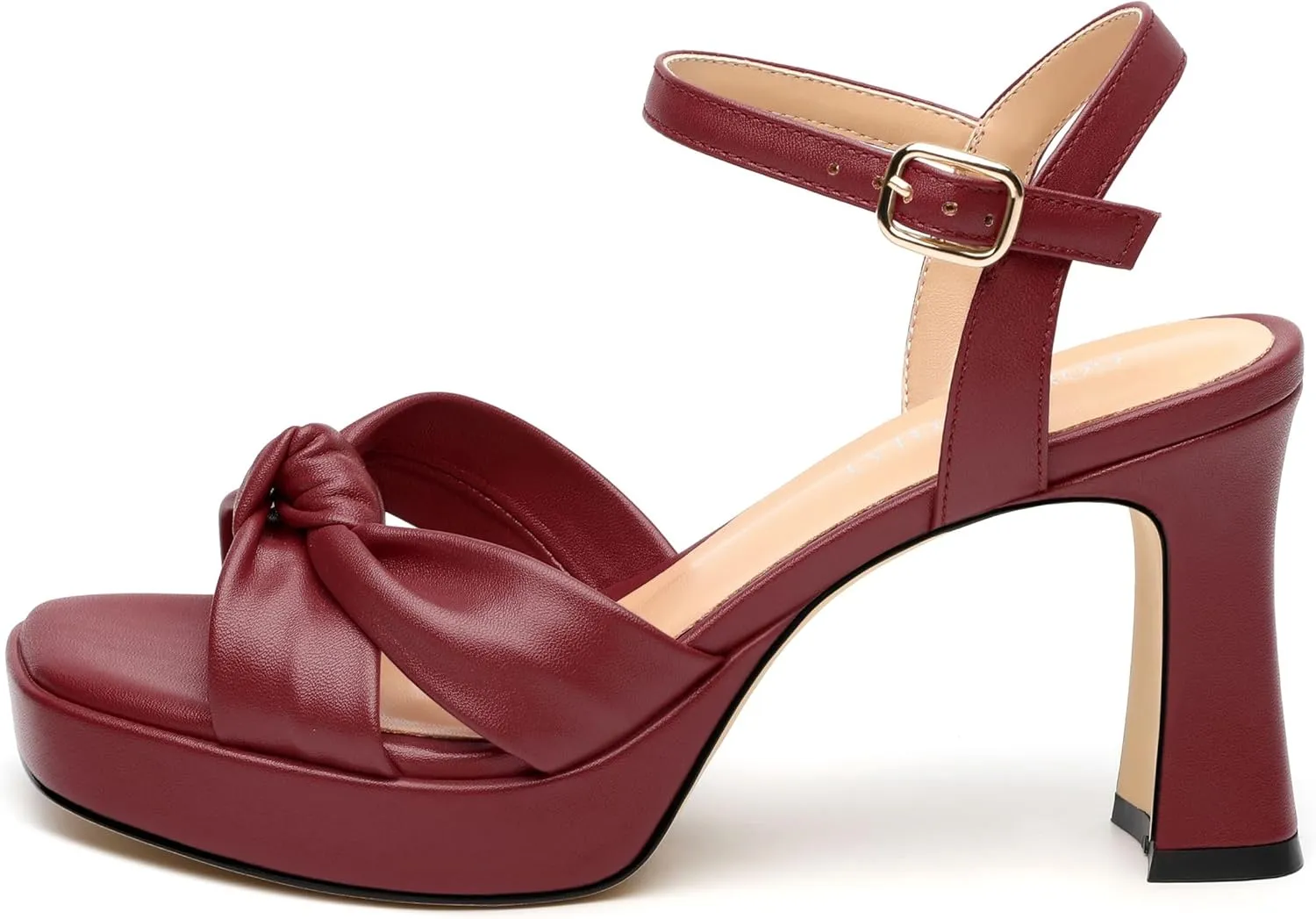 GOFOUTHAT Platform Chunky Heels for Women with Adjustable Ankle Strap-Square Open Toe Bow Heels Dressy Shoes