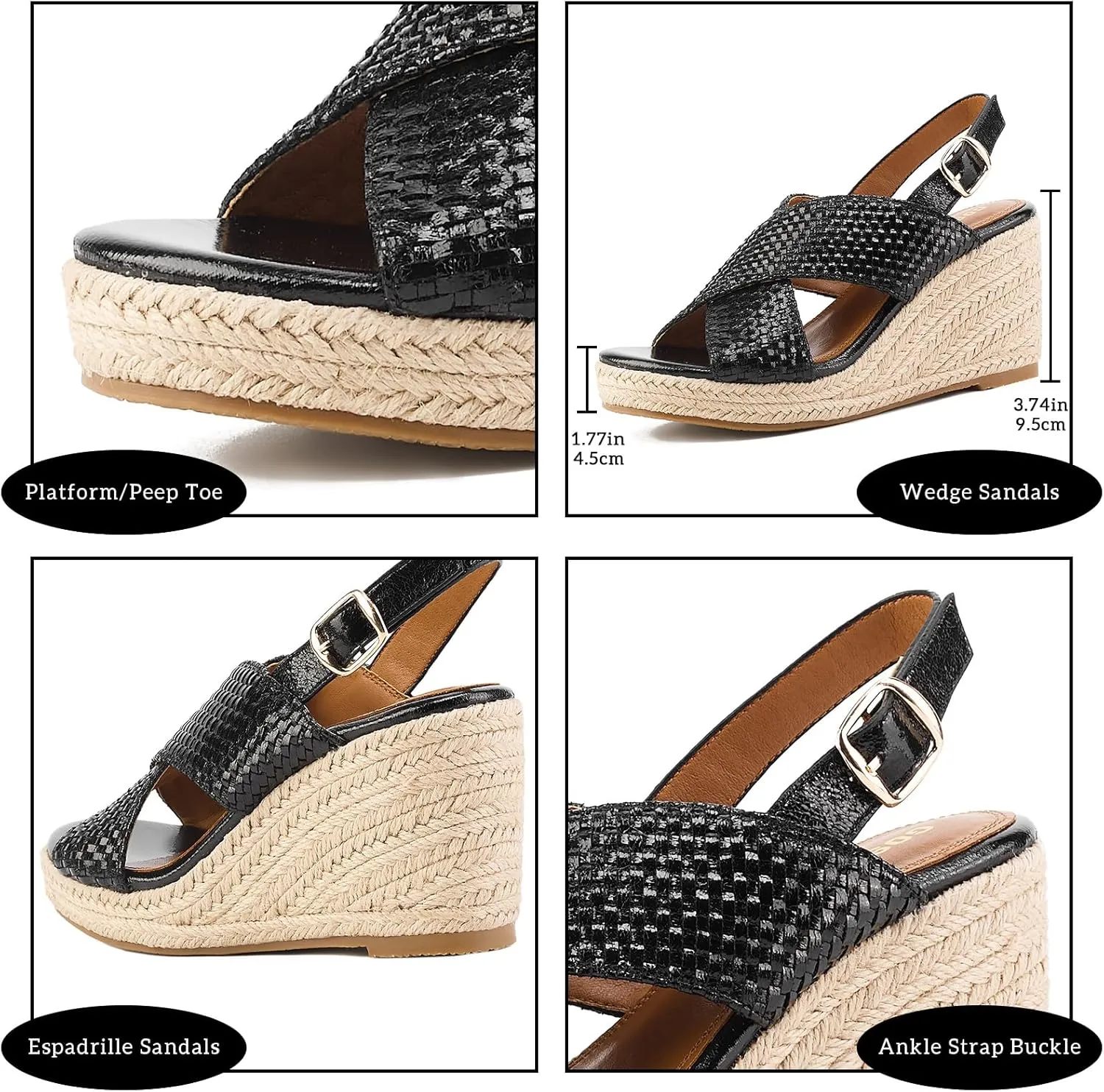 GOSERCE Wedge Sandals for Women Espadrille Platform Sandals Comfortable Lace Up Peep Open Toe for Walking Beach Casual Dressy Summer Shoes