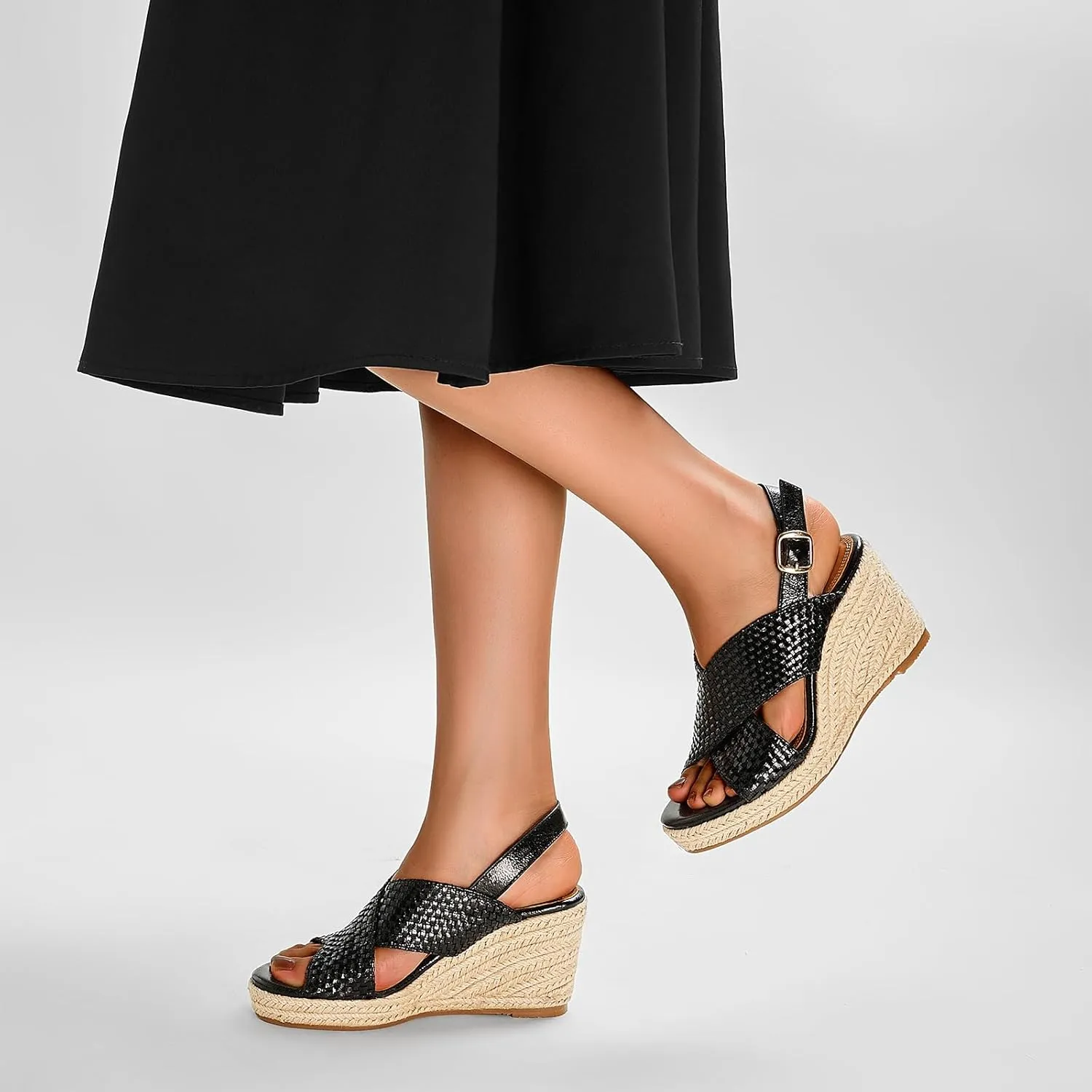 GOSERCE Wedge Sandals for Women Espadrille Platform Sandals Comfortable Lace Up Peep Open Toe for Walking Beach Casual Dressy Summer Shoes