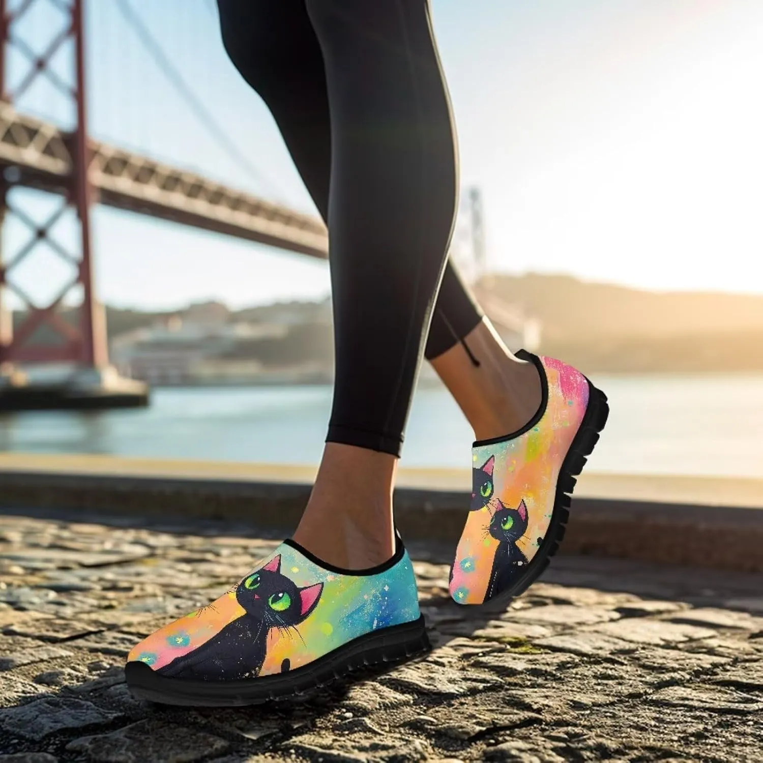 GOSTONG Sneakers for Women Comfort Soft Non Slip Outdoor Running Sneakers Casual Slip-on Home Walking Loafers Black US 5.5-11.5