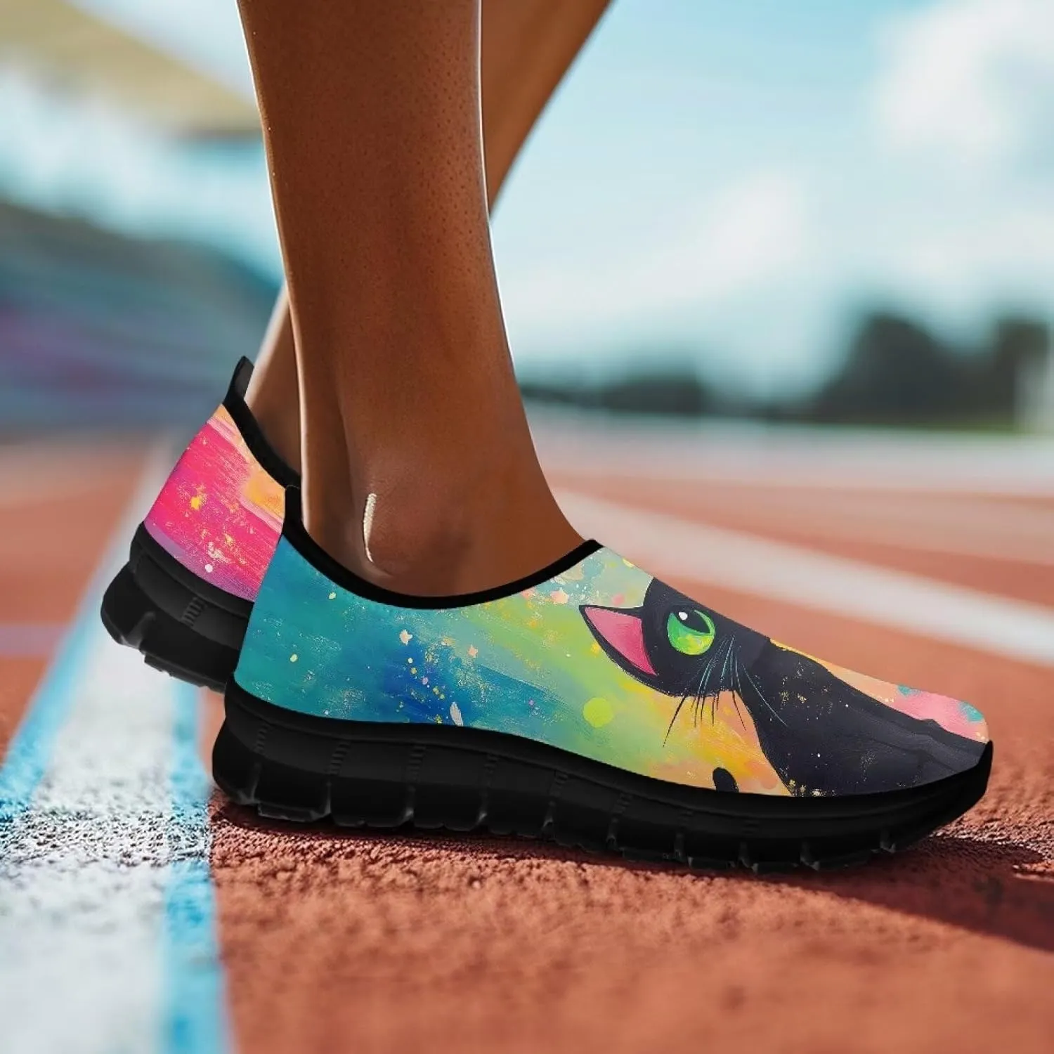GOSTONG Sneakers for Women Comfort Soft Non Slip Outdoor Running Sneakers Casual Slip-on Home Walking Loafers Black US 5.5-11.5