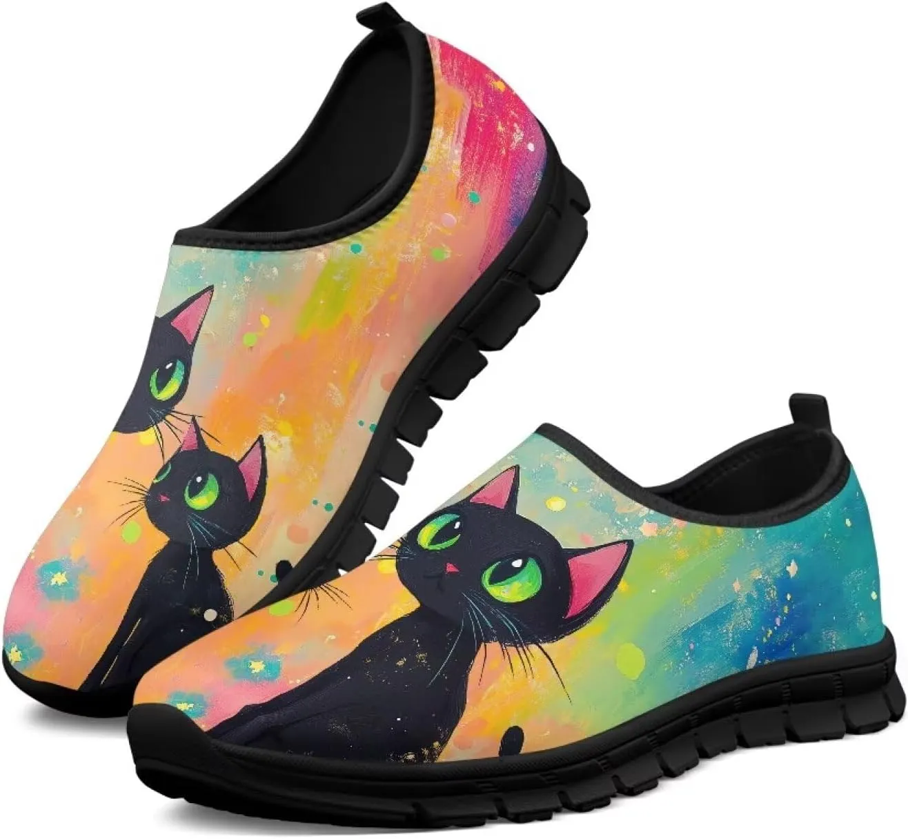 GOSTONG Sneakers for Women Comfort Soft Non Slip Outdoor Running Sneakers Casual Slip-on Home Walking Loafers Black US 5.5-11.5