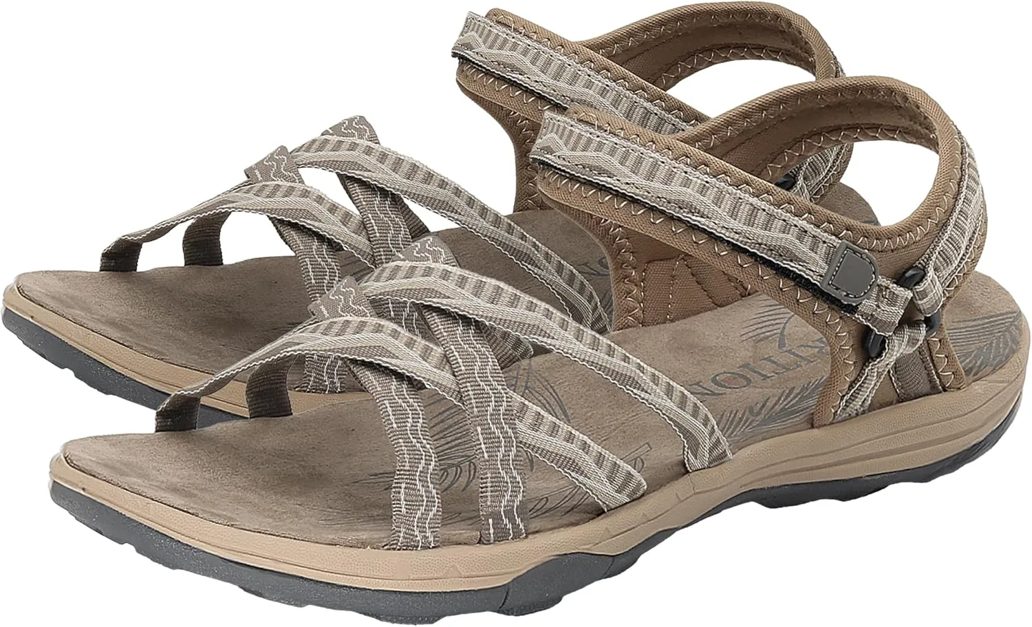 GRITION Women Hiking Sandals Girls, Outdoor Sport Water Shoes, Summer Flat Cross-Tied Sandals Open Toe Adjustable Walking Shoes