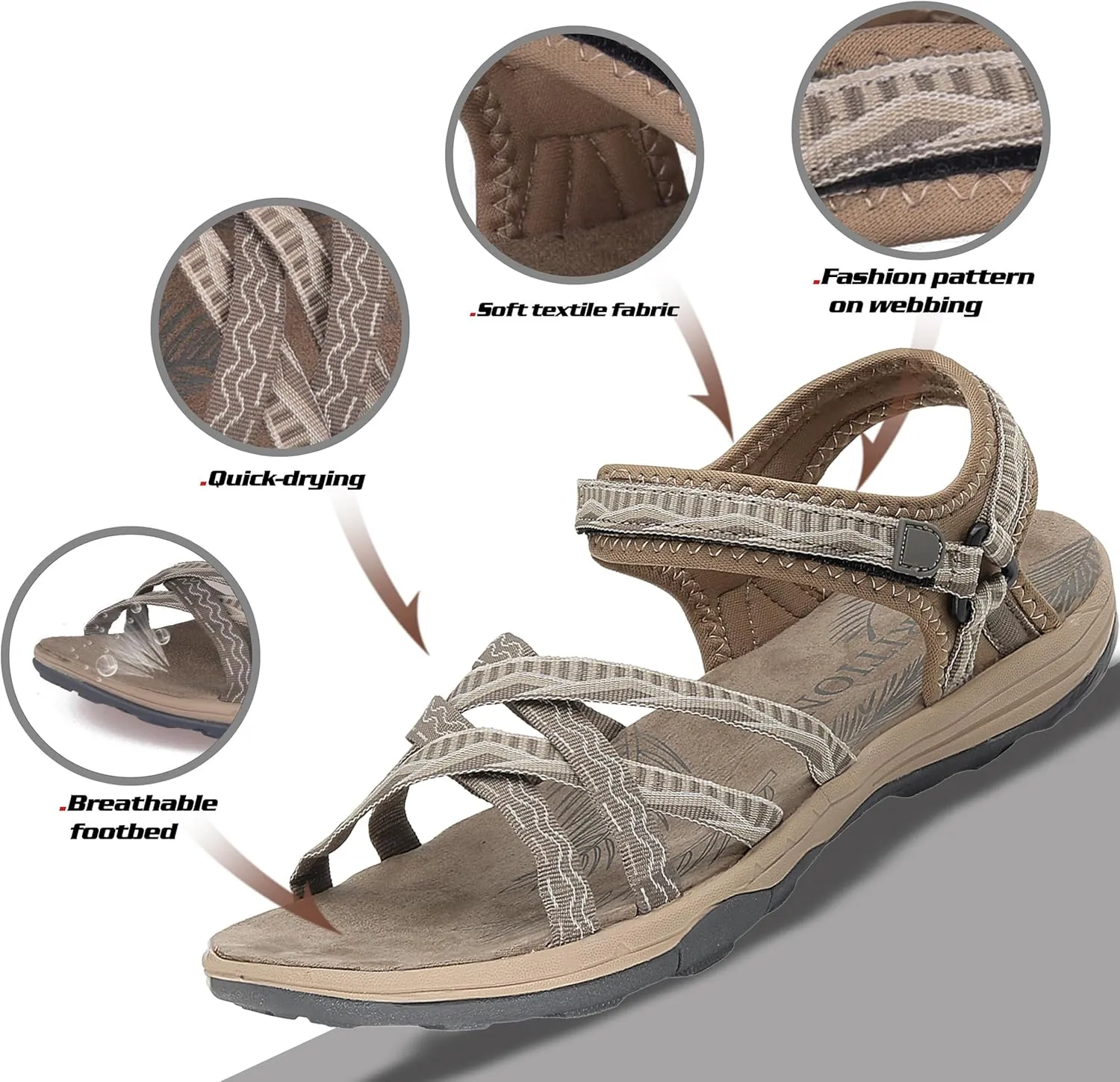 GRITION Women Hiking Sandals Girls, Outdoor Sport Water Shoes, Summer Flat Cross-Tied Sandals Open Toe Adjustable Walking Shoes
