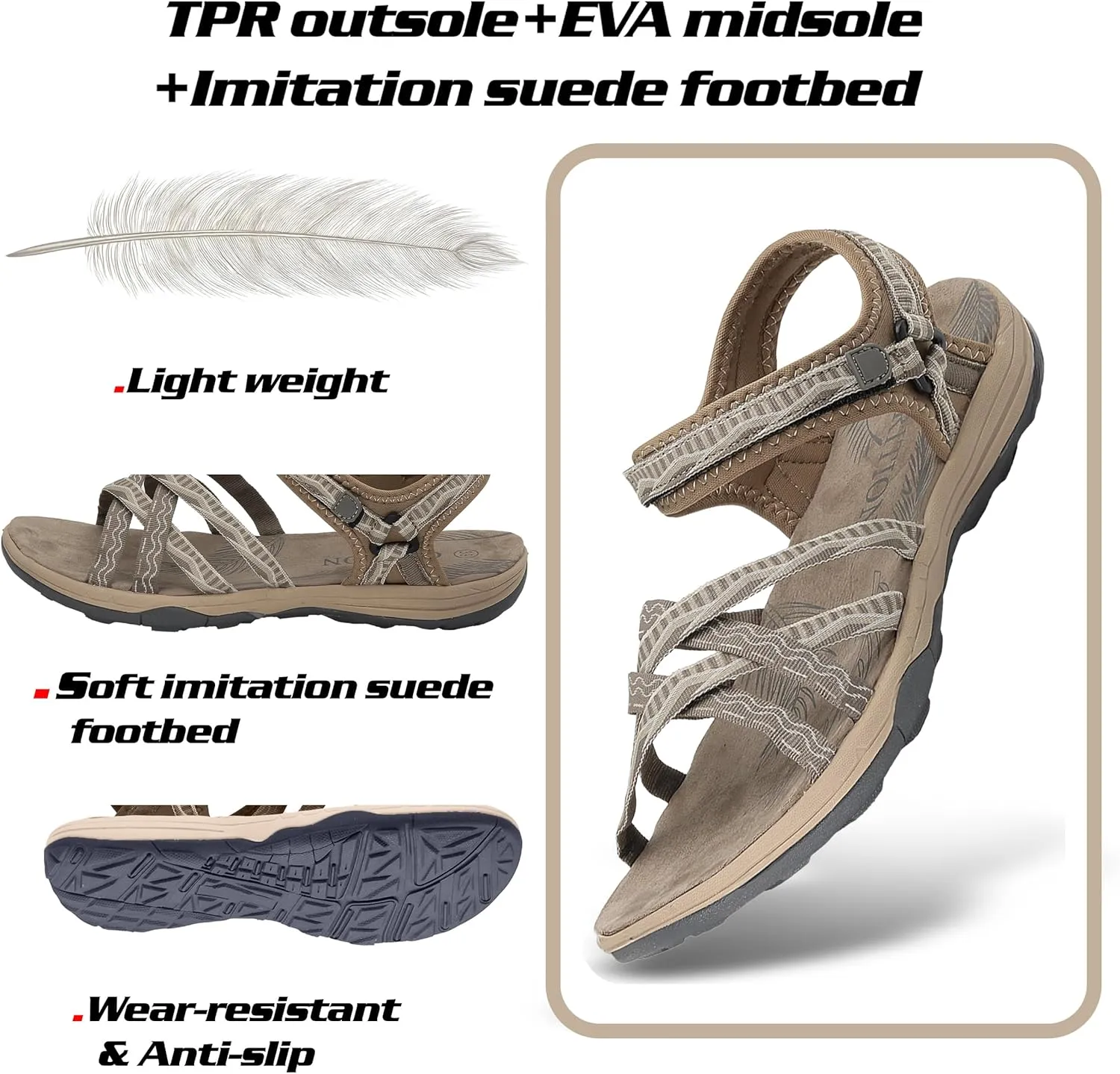 GRITION Women Hiking Sandals Girls, Outdoor Sport Water Shoes, Summer Flat Cross-Tied Sandals Open Toe Adjustable Walking Shoes