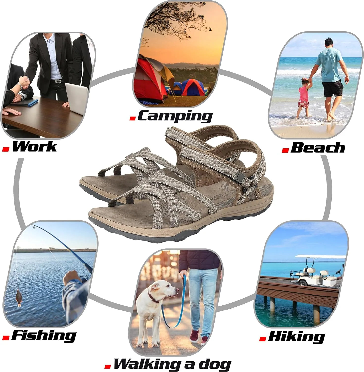 GRITION Women Hiking Sandals Girls, Outdoor Sport Water Shoes, Summer Flat Cross-Tied Sandals Open Toe Adjustable Walking Shoes