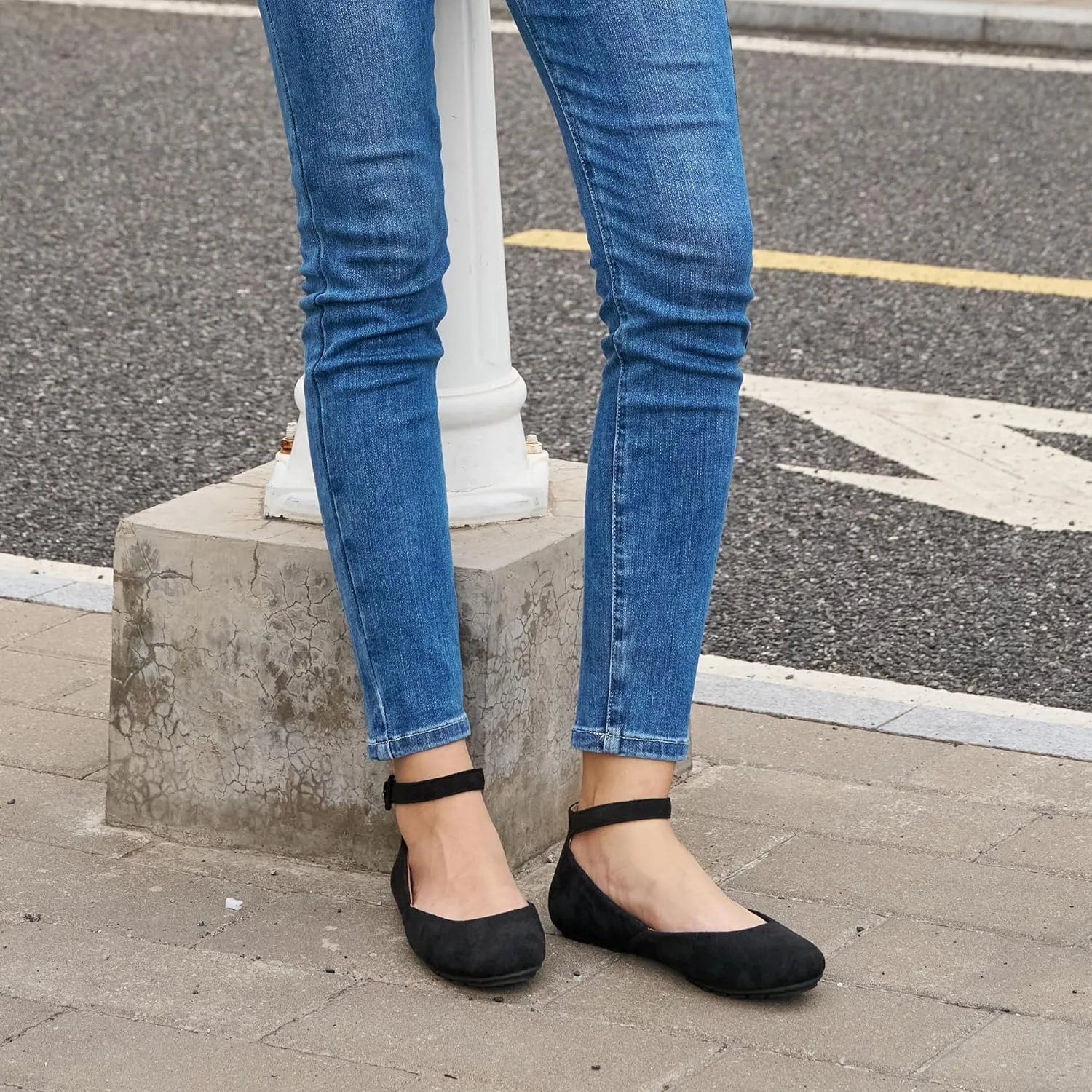 HARENCE Ballet Flats Shoes for Women: Comfortable Round Toe Ankle Strap Slip on Casual Dress Flat for Office Work Business