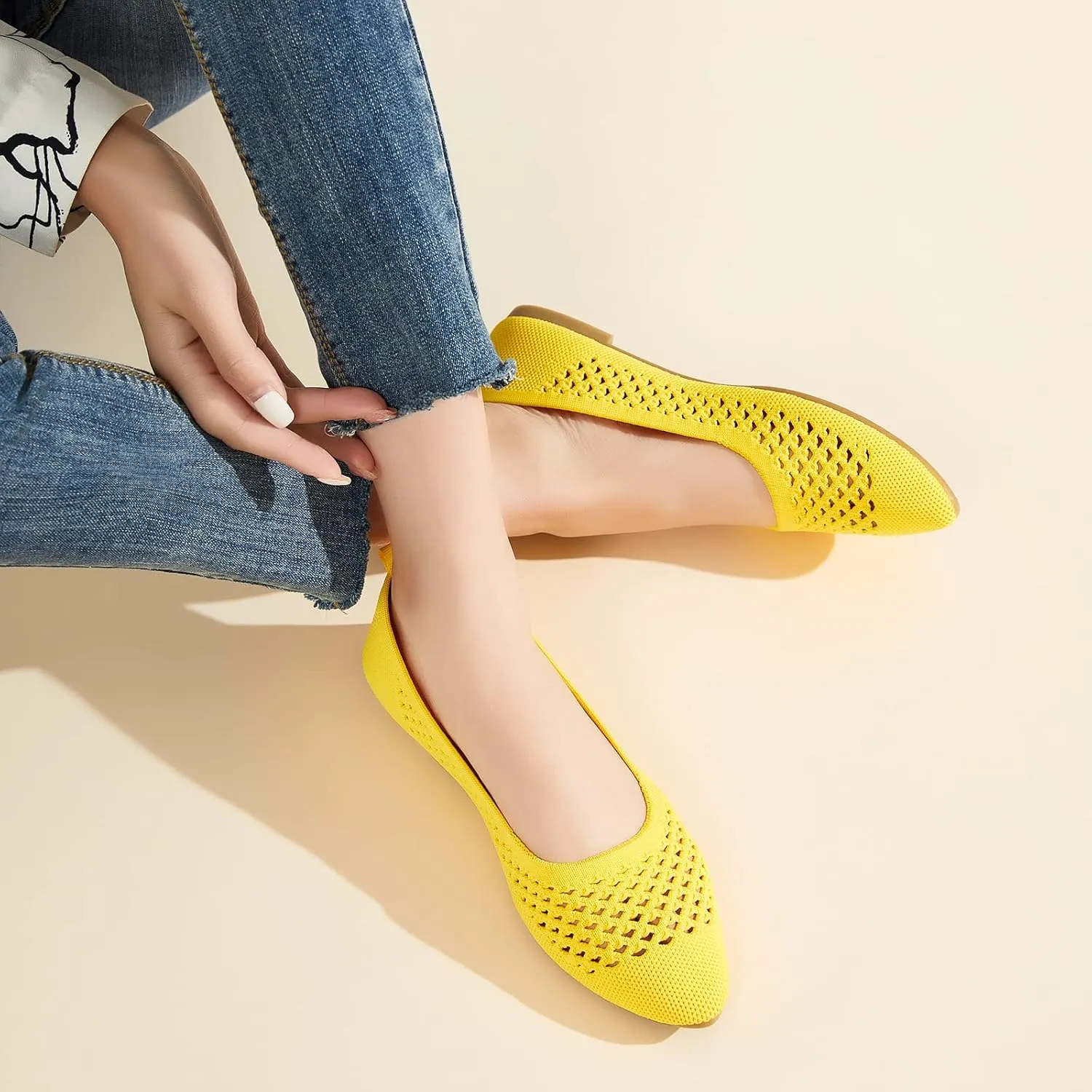 hash bubbie Women's Flats Shoes Women Comfortable Dress Shoes Black Pointed Toe Flats Ballet Mesh Knit Flat Dressy Slip on Business Casual Shoes for Women