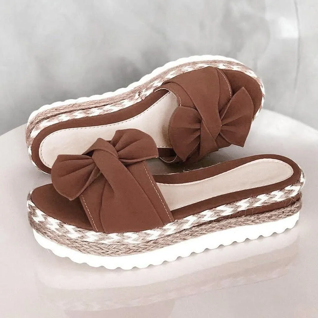 Hbeylia Espadrilles Bowknot Flat Sandals For Women Slip-On Open Toe Platform Wedge Flip Flops Slippers Summer Casual Shoes Beach Boho Traval Vacation Indoor Outdoor Slides