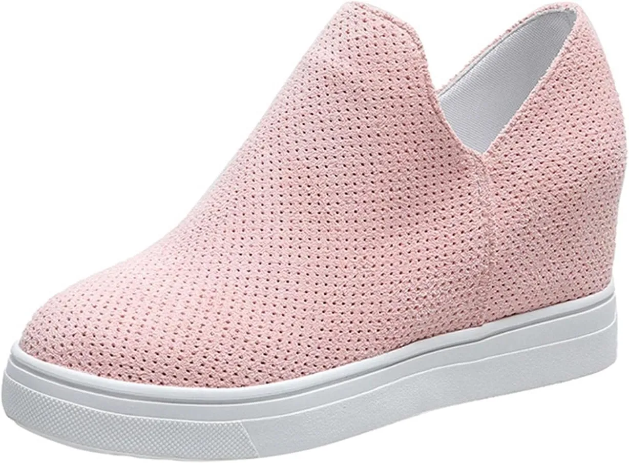 Hbeylia Platform Fashion Sneakers For Women Ladies Fashion Casual V Cut Chunky Bottom Flats Slip On Loafers Breathable Anti Skid Thick Mid Heels Low Top Work Nurse Driving Walking Shoes