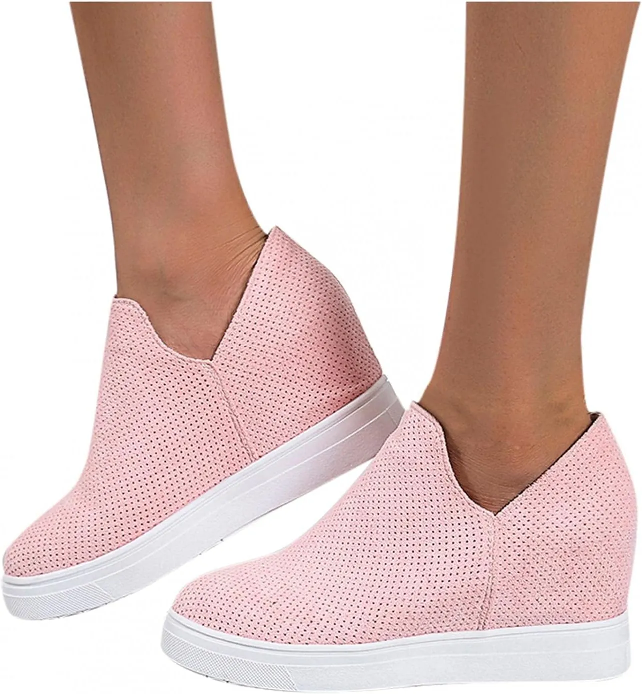 Hbeylia Platform Fashion Sneakers For Women Ladies Fashion Casual V Cut Chunky Bottom Flats Slip On Loafers Breathable Anti Skid Thick Mid Heels Low Top Work Nurse Driving Walking Shoes
