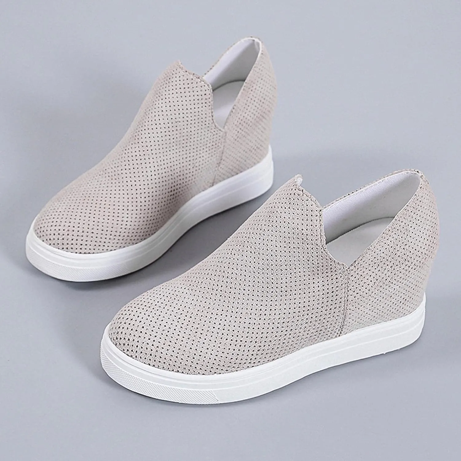 Hbeylia Platform Fashion Sneakers For Women Ladies Fashion Casual V Cut Chunky Bottom Flats Slip On Loafers Breathable Anti Skid Thick Mid Heels Low Top Work Nurse Driving Walking Shoes