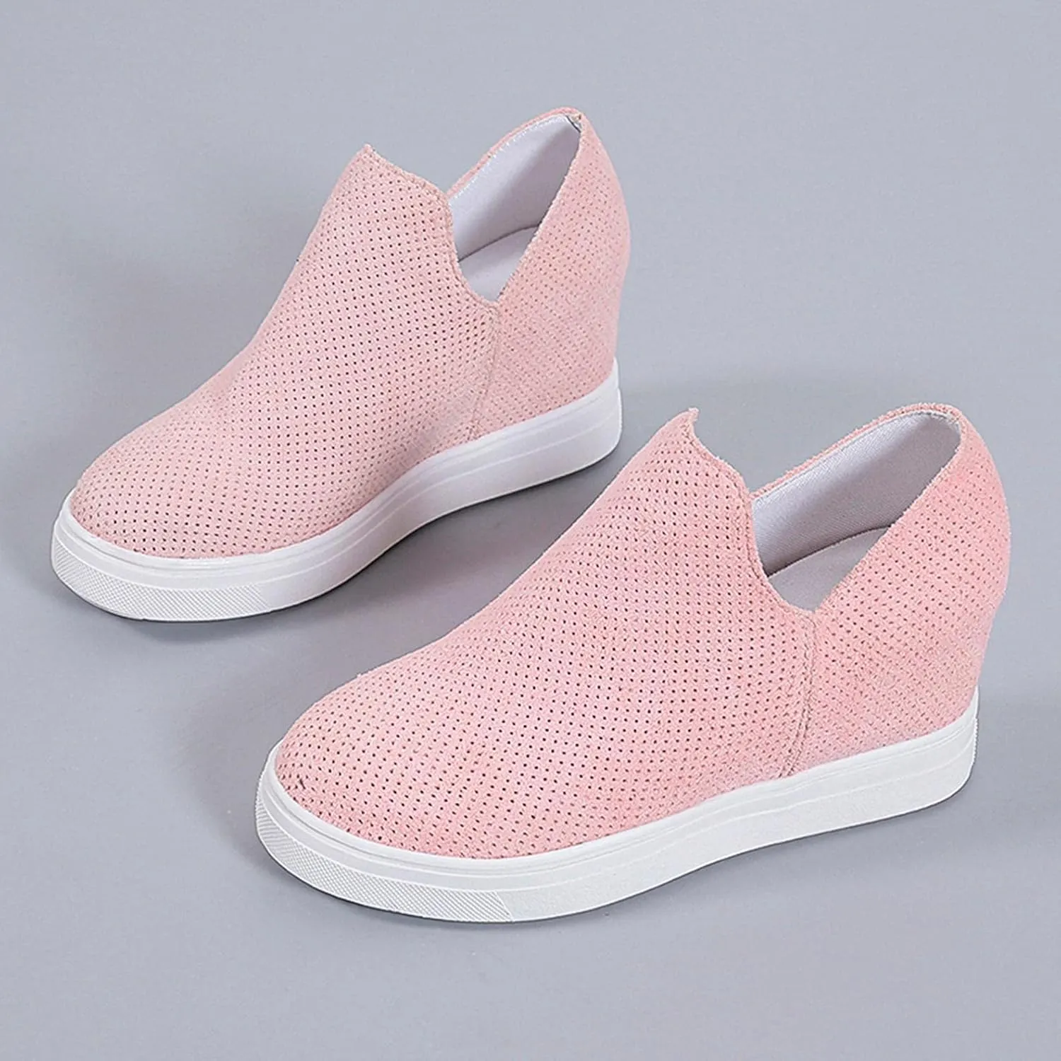 Hbeylia Platform Fashion Sneakers For Women Ladies Fashion Casual V Cut Chunky Bottom Flats Slip On Loafers Breathable Anti Skid Thick Mid Heels Low Top Work Nurse Driving Walking Shoes