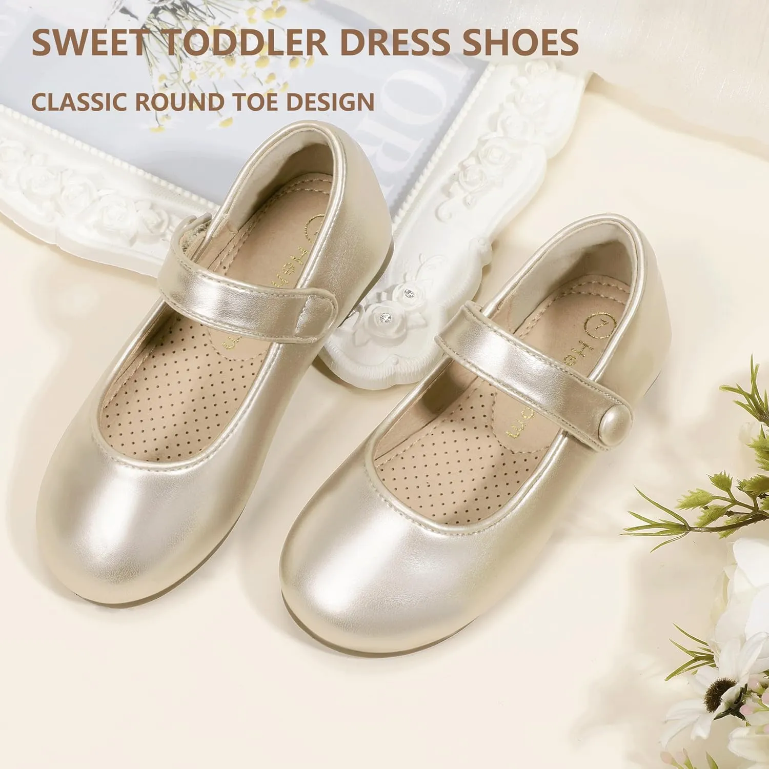 Hehainom Toddler Girl Dress Shoes Mary Jane Ballerina Ballet Flats for Girls Flower Girl Little Kids Wedding Party School Shoes