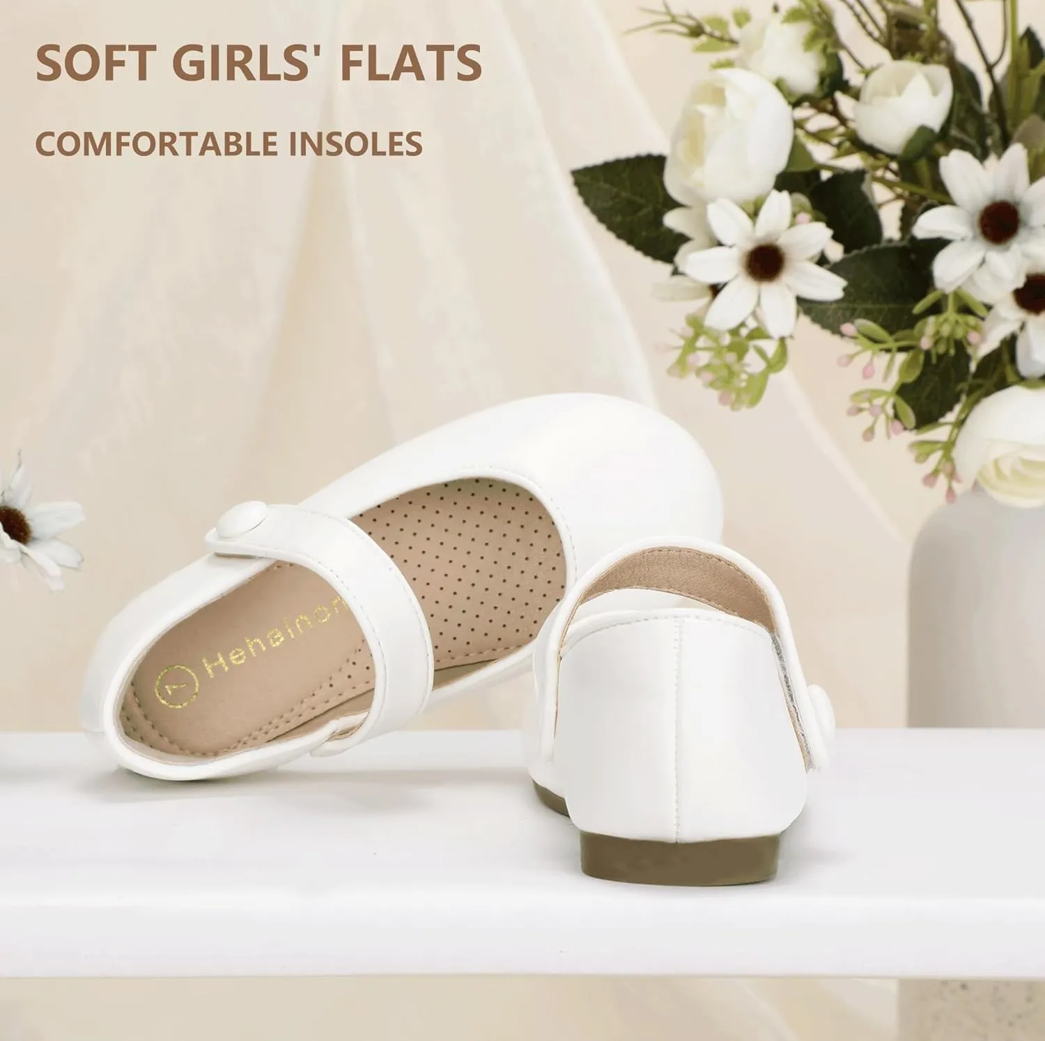 Hehainom Toddler Girl Dress Shoes Mary Jane Ballerina Ballet Flats for Girls Flower Girl Little Kids Wedding Party School Shoes