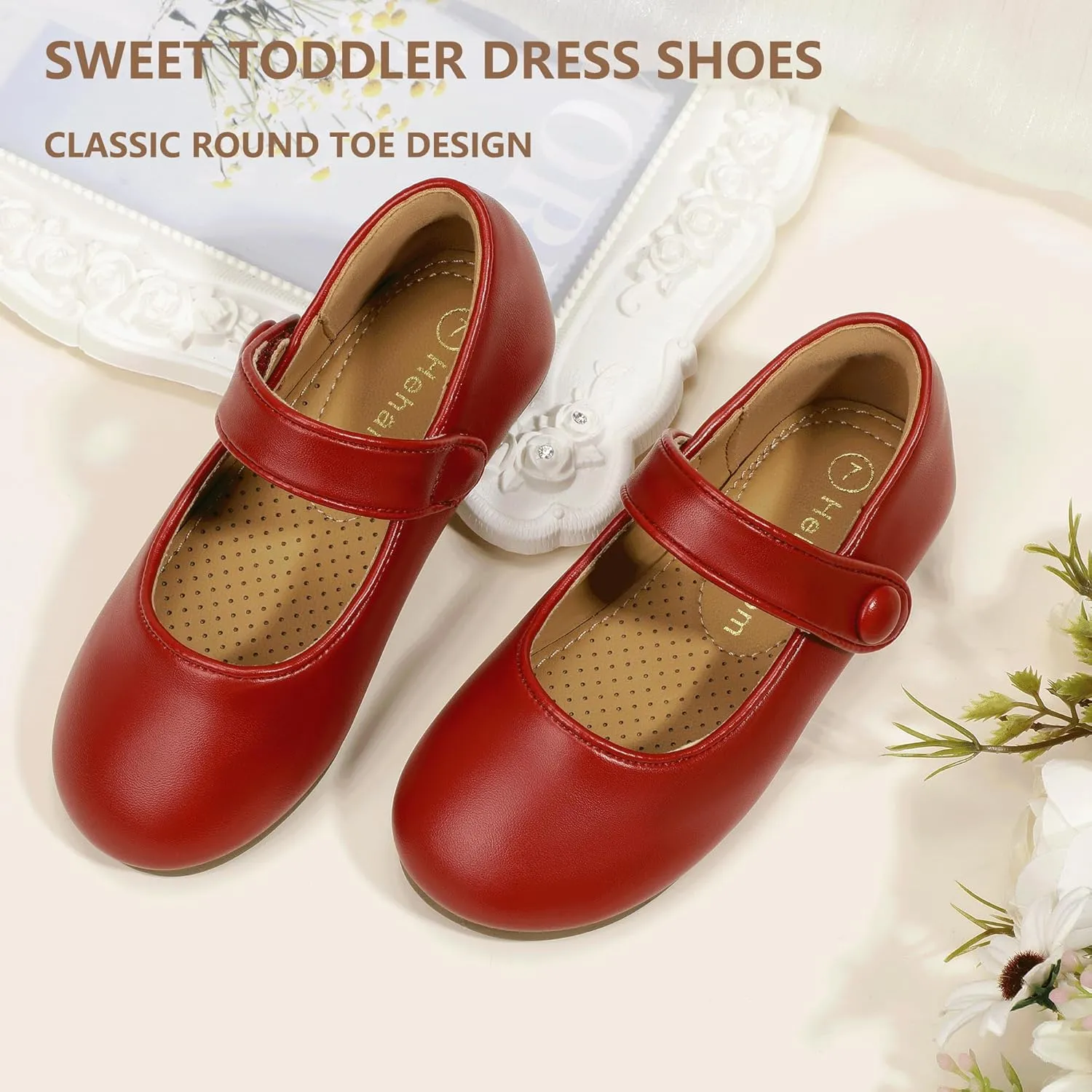Hehainom Toddler Girl Dress Shoes Mary Jane Ballerina Ballet Flats for Girls Flower Girl Little Kids Wedding Party School Shoes