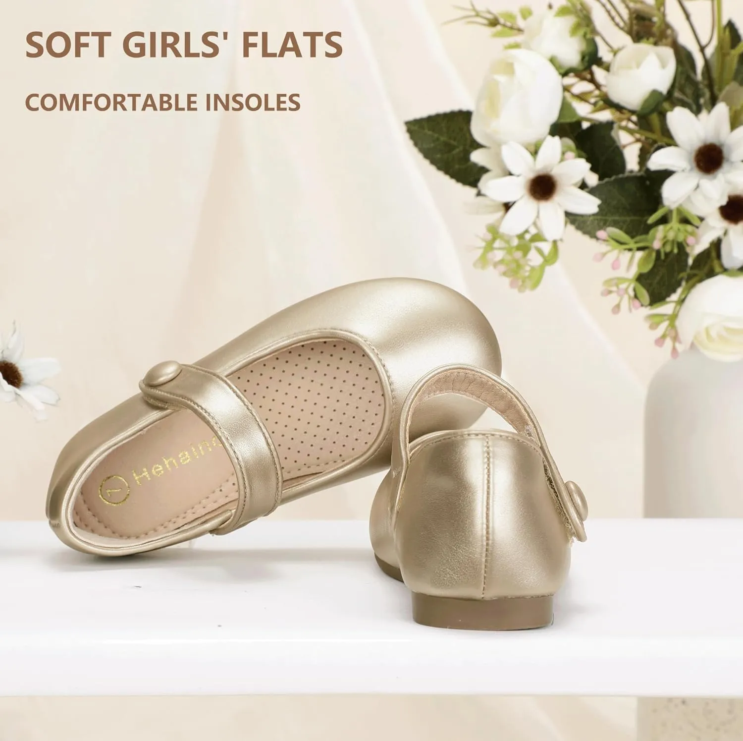 Hehainom Toddler Girl Dress Shoes Mary Jane Ballerina Ballet Flats for Girls Flower Girl Little Kids Wedding Party School Shoes