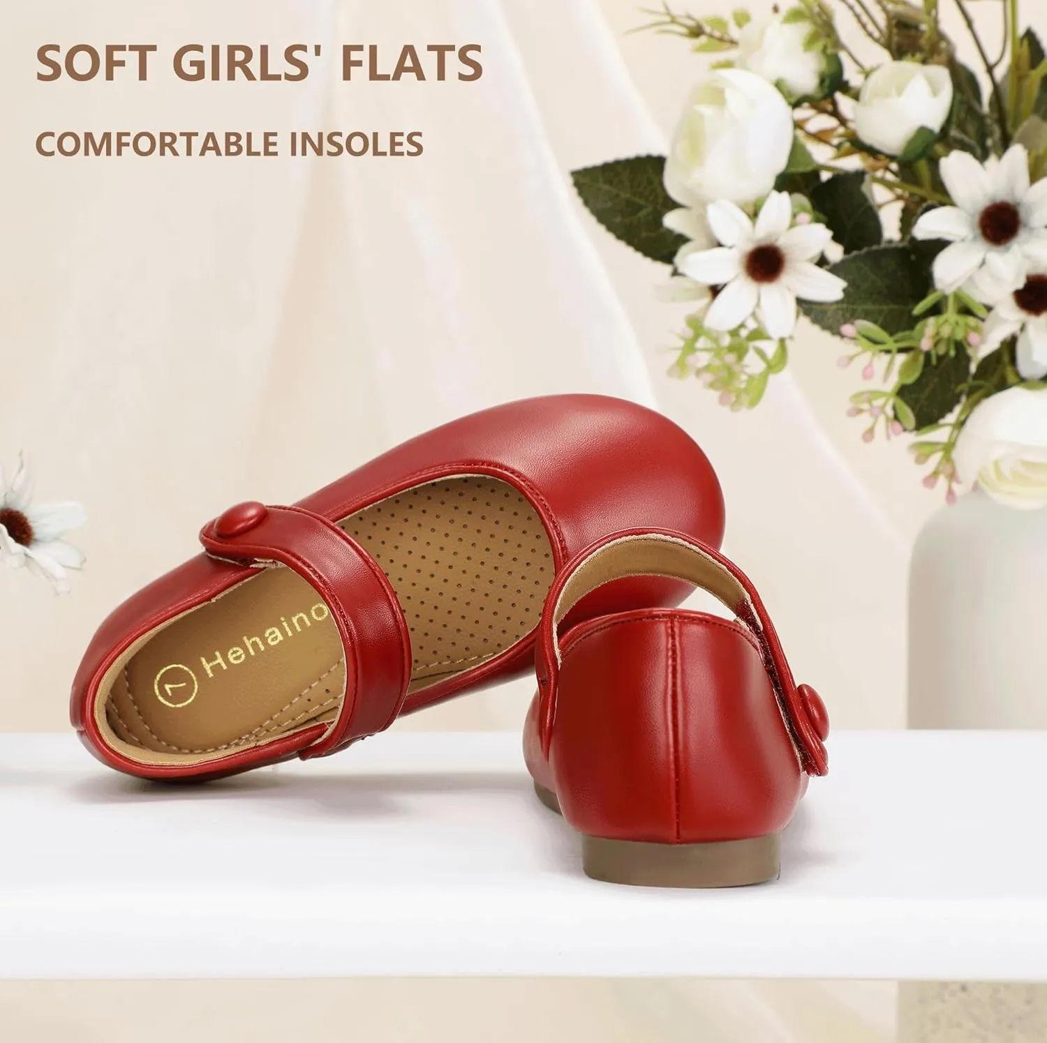 Hehainom Toddler Girl Dress Shoes Mary Jane Ballerina Ballet Flats for Girls Flower Girl Little Kids Wedding Party School Shoes