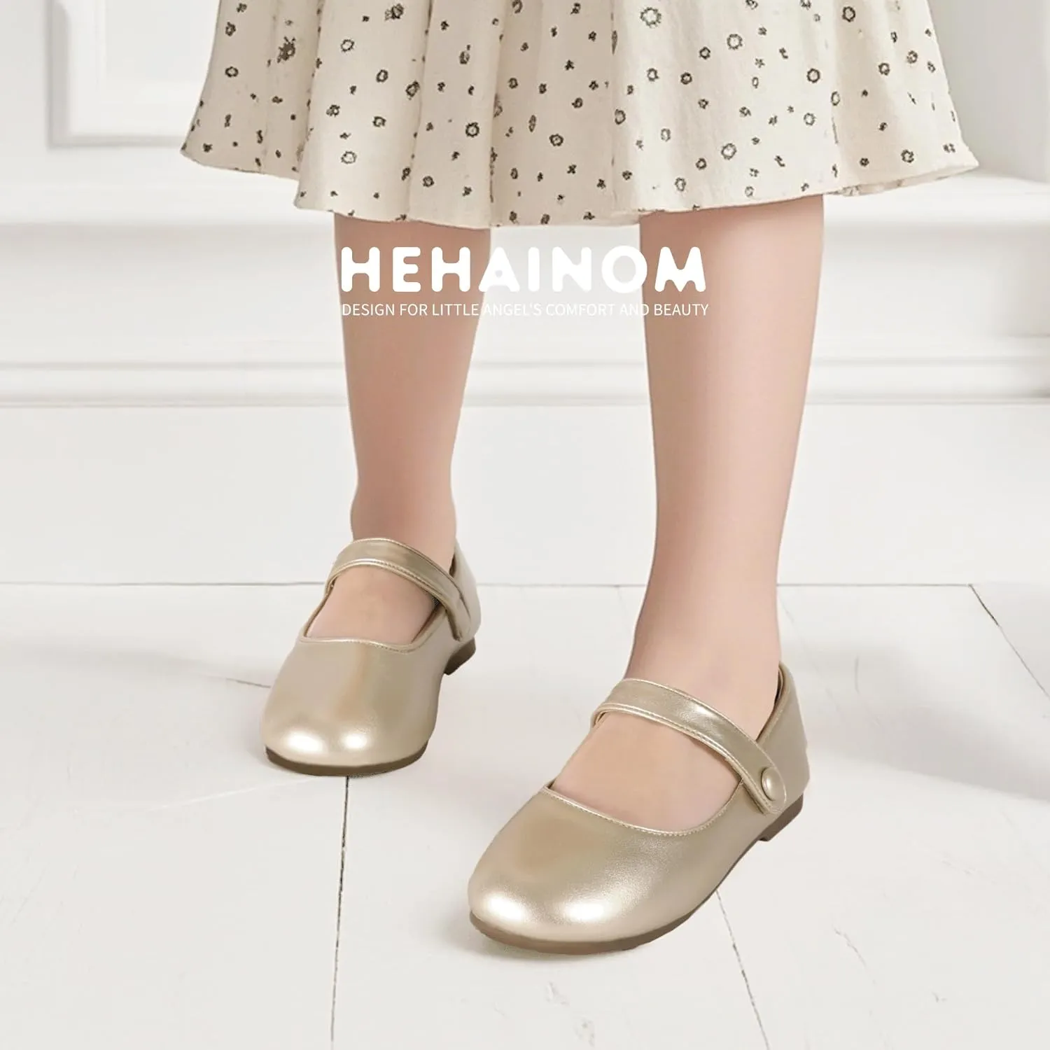 Hehainom Toddler Girl Dress Shoes Mary Jane Ballerina Ballet Flats for Girls Flower Girl Little Kids Wedding Party School Shoes