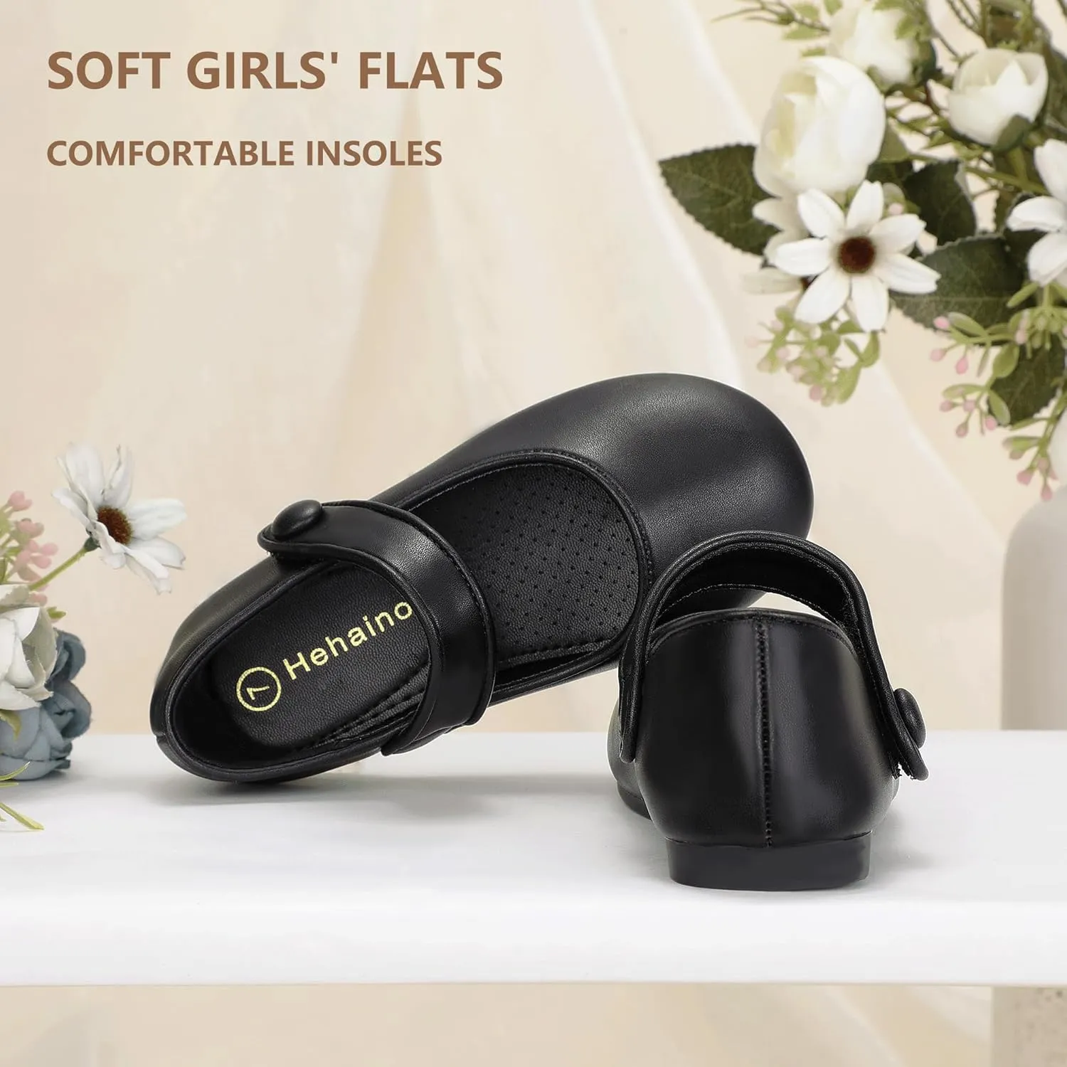 Hehainom Toddler Girl Dress Shoes Mary Jane Ballerina Ballet Flats for Girls Flower Girl Little Kids Wedding Party School Shoes
