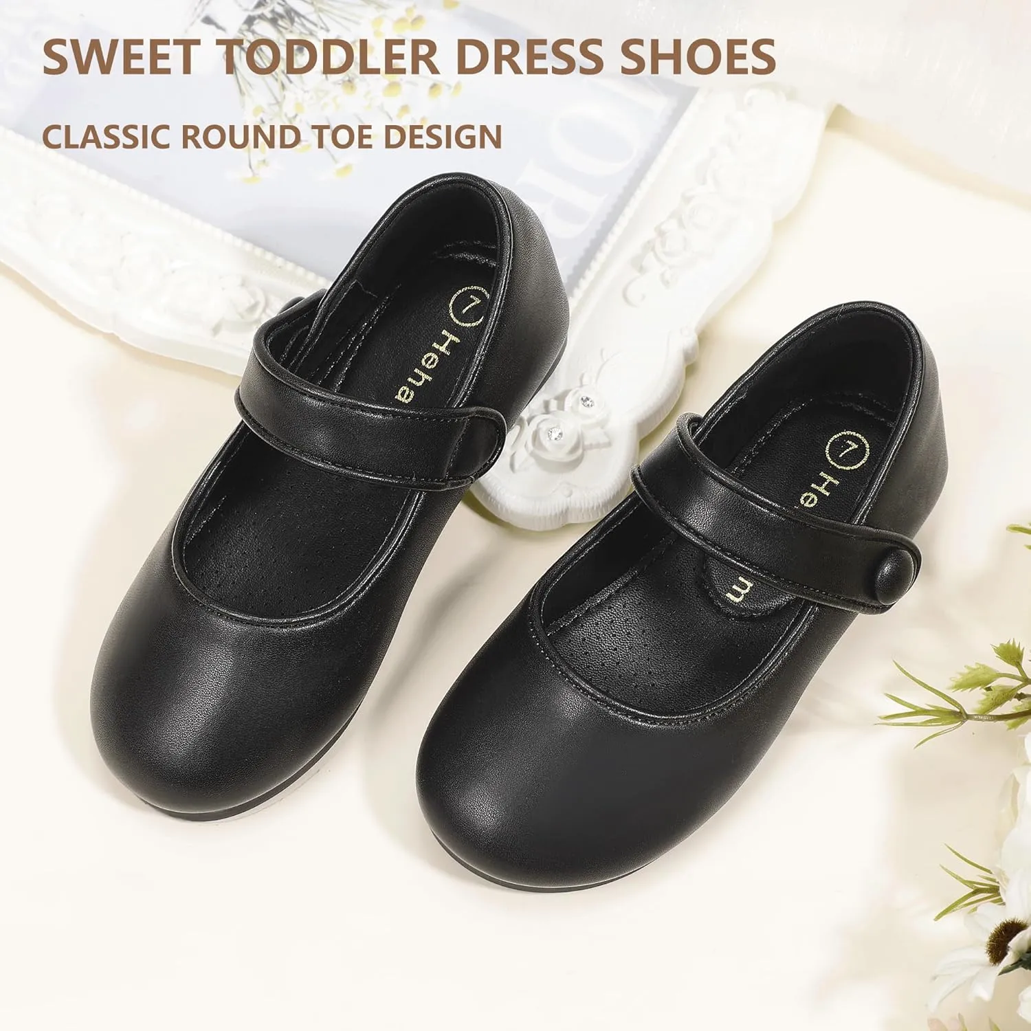 Hehainom Toddler Girl Dress Shoes Mary Jane Ballerina Ballet Flats for Girls Flower Girl Little Kids Wedding Party School Shoes