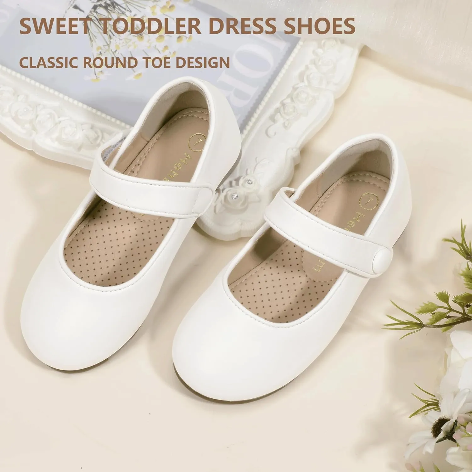 Hehainom Toddler Girl Dress Shoes Mary Jane Ballerina Ballet Flats for Girls Flower Girl Little Kids Wedding Party School Shoes