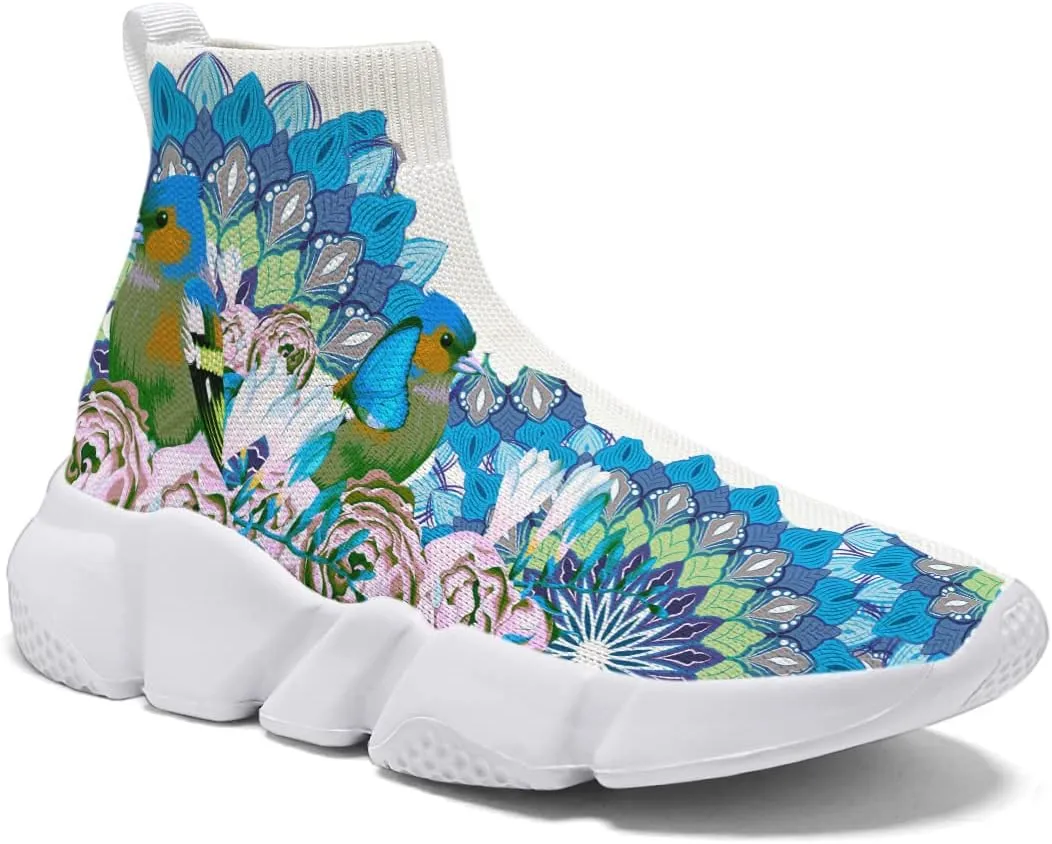 Hetios Mens Fashion Sock Sneakers Womens Walking Shoes Bird Painted Comfort Soft
