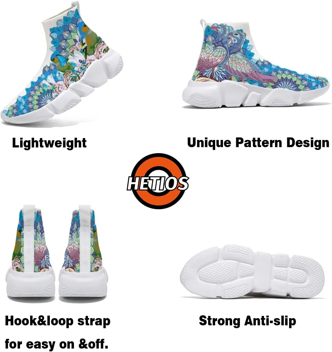 Hetios Mens Fashion Sock Sneakers Womens Walking Shoes Bird Painted Comfort Soft