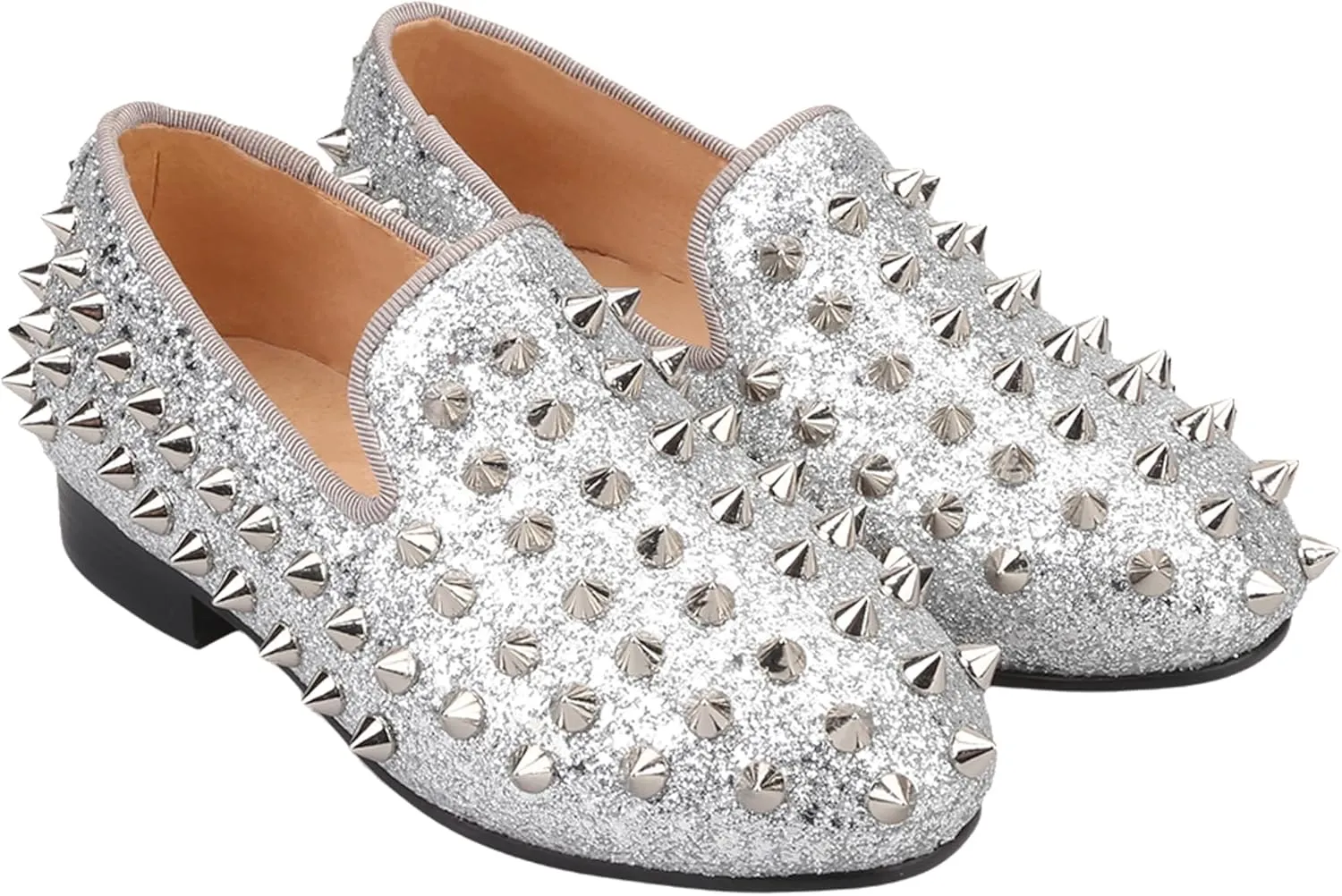 HI&HANN Toddler Boys Girls Spikes Dress Shoes Little Kid Leather Shoes Wedding Dress Shoes Slip On Loafer Flats Shoes Matching Outfits