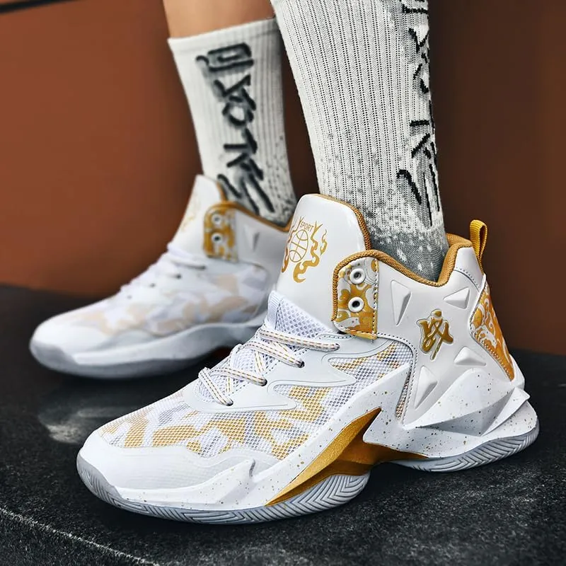 High-Top Boys Basketball Shoes Cushioned Sneakers with Breathable Support for Youth Sports Training