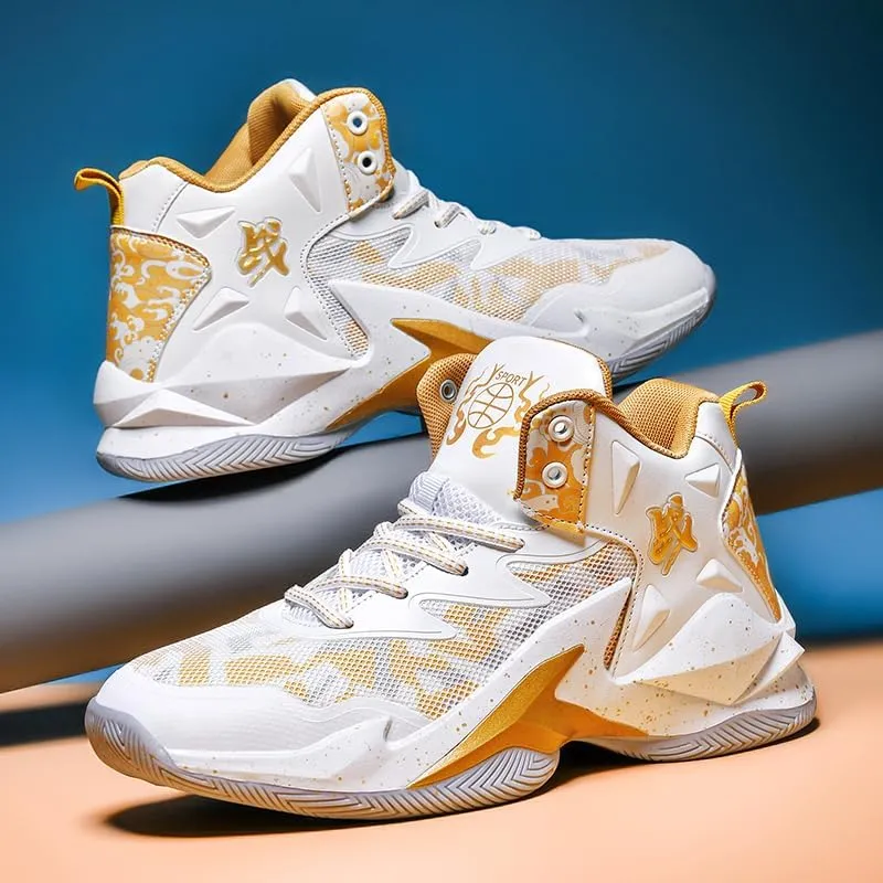 High-Top Boys Basketball Shoes Cushioned Sneakers with Breathable Support for Youth Sports Training