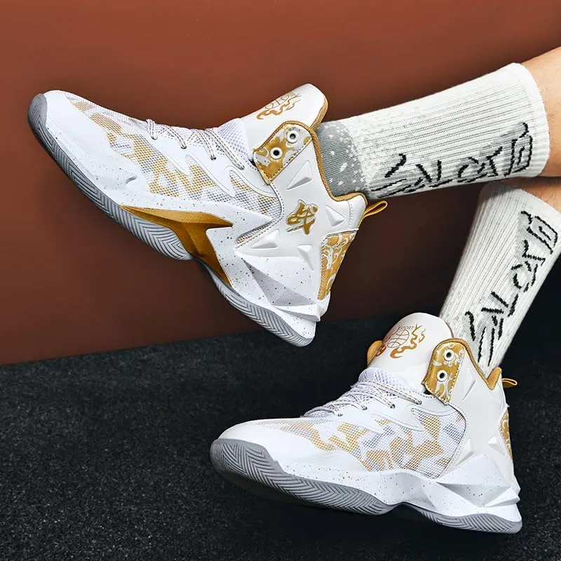 High-Top Boys Basketball Shoes Cushioned Sneakers with Breathable Support for Youth Sports Training