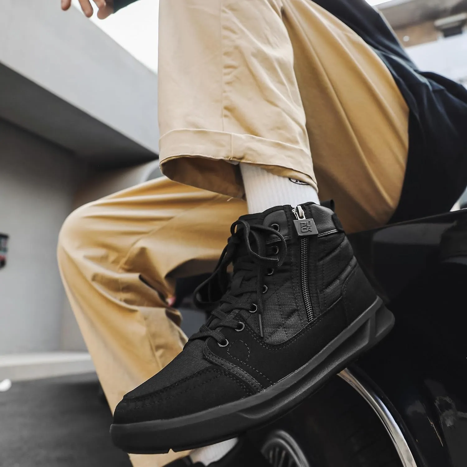 High-Top Men’s Casual Shoes - Genuine Microfiber Suede Boots with Side Zipper, Lightweight Flexible Sole, Well-Cushioned Breathable and Removable Insoles